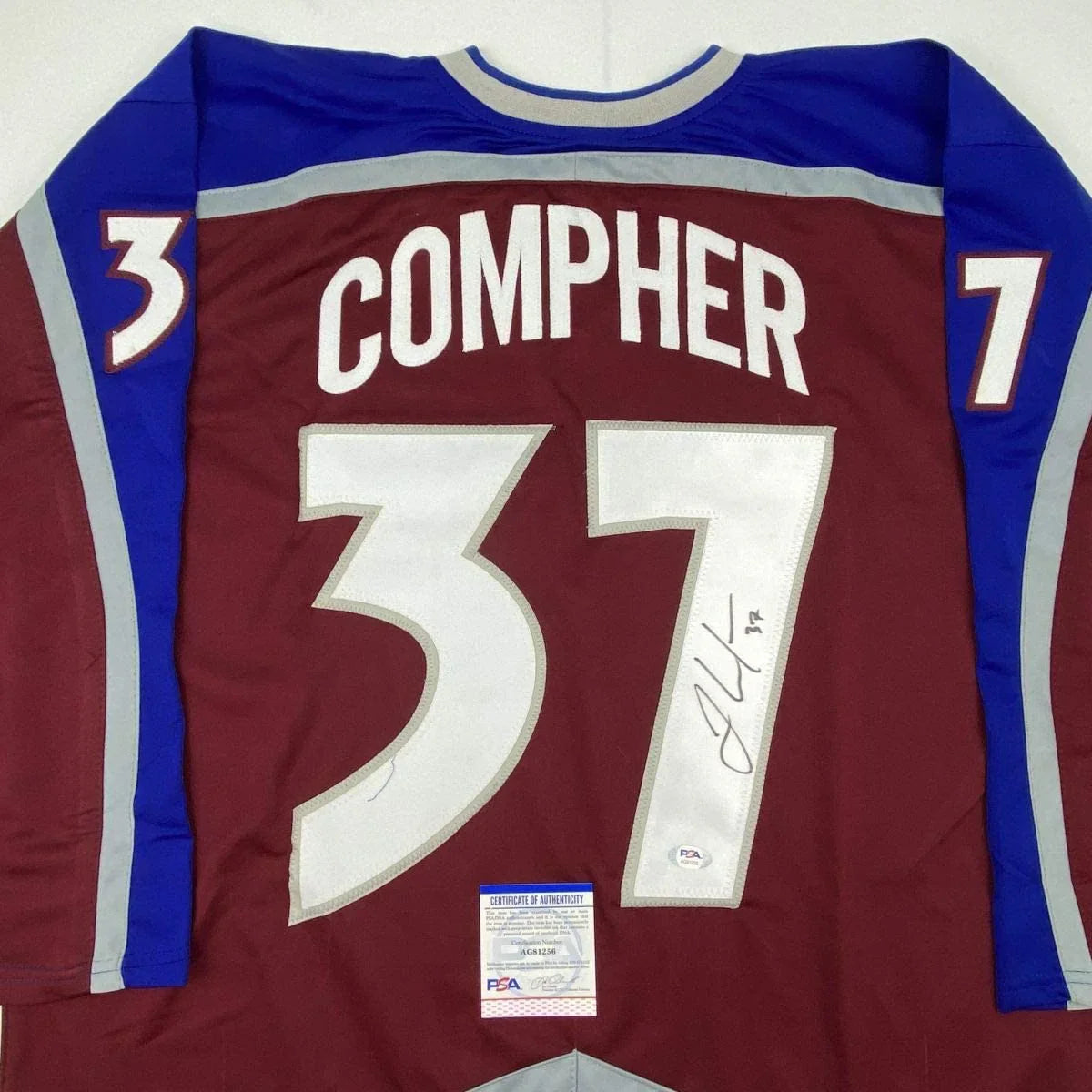 Autographed/Signed JT J.T. Compher Colorado Maroon Hockey Jersey PSA/DNA COA