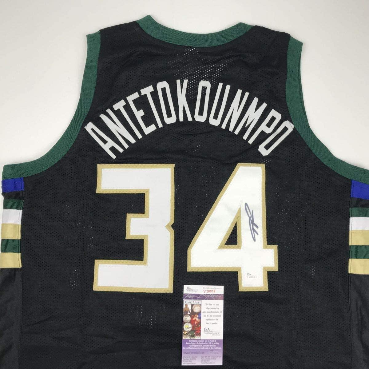 Autographed/Signed Giannis Antetokounmpo Milwaukee Black Custom Basketball Jersey JSA COA