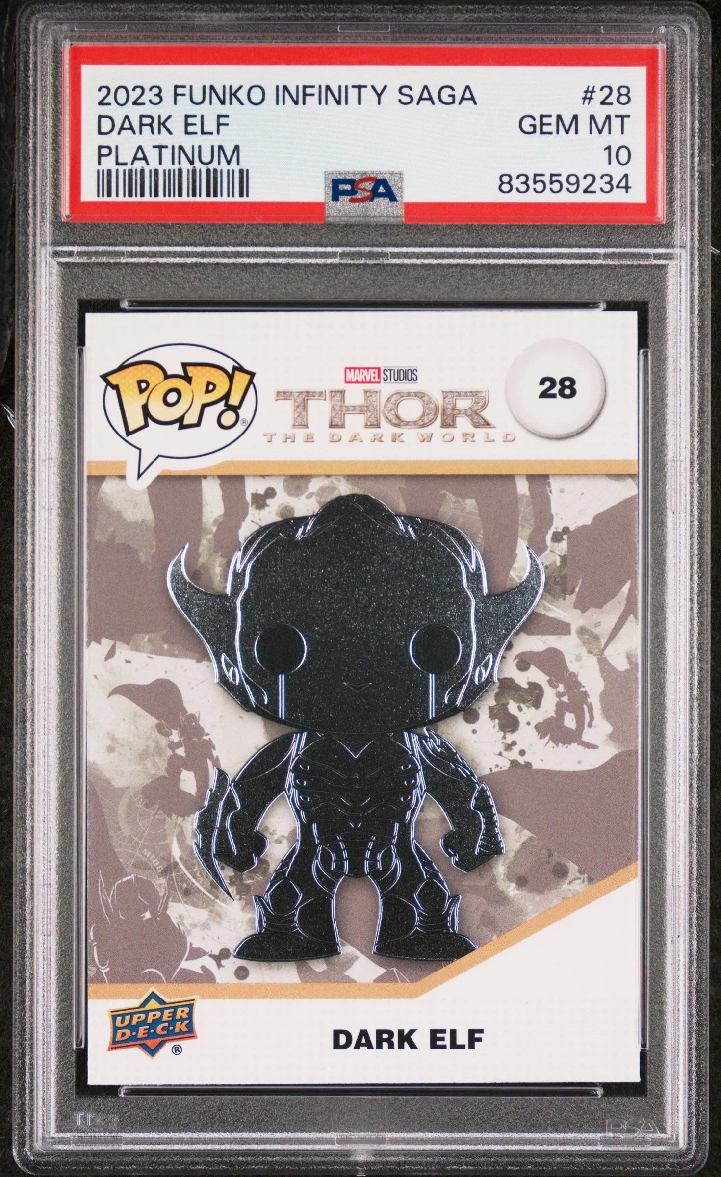 2023 UPPER DECK FUNKO POP MARVEL DARK ELF PLATINUM #28 PSA 10