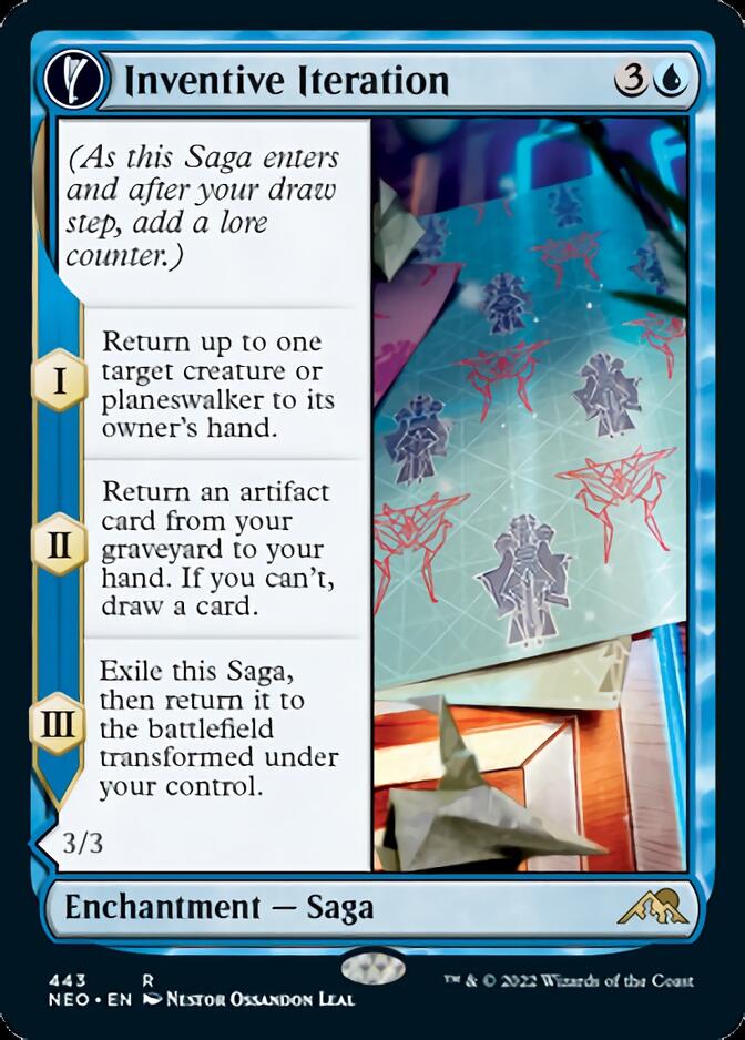 Inventive Iteration // Living Breakthrough (NEO-443) - Kamigawa: Neon Dynasty: (Extended Art, fandfc, enchantment)