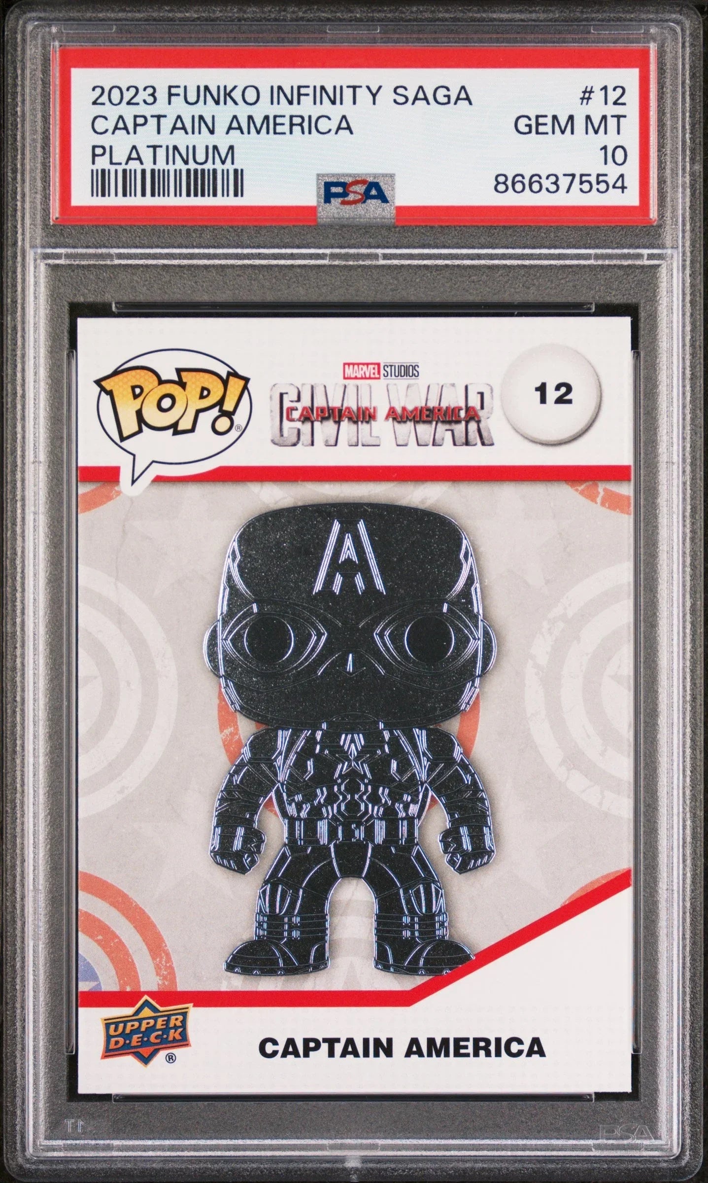 2023 UPPER DECK FUNKO POP MARVEL CAPTAIN AMERICA PLATINUM #12 PSA 10