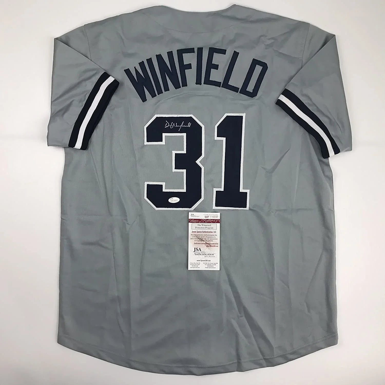 Autographed/Signed Dave Winfield New York Grey Baseball Jersey JSA COA