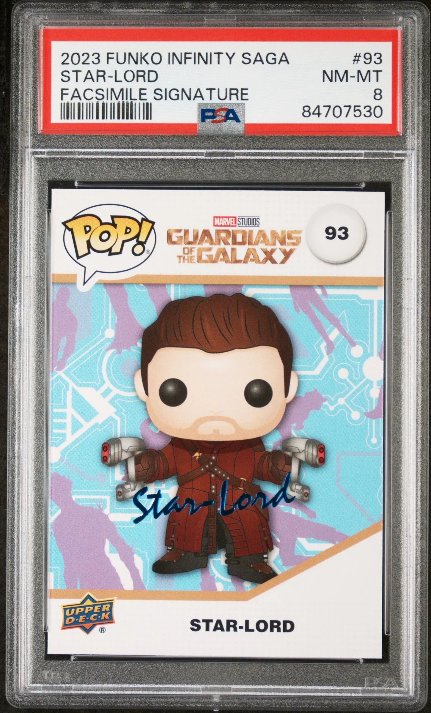 2023 UPPER DECK FUNKO POP MARVEL STARLORD FACSIMILE SIGNATURE #93 PSA 8
