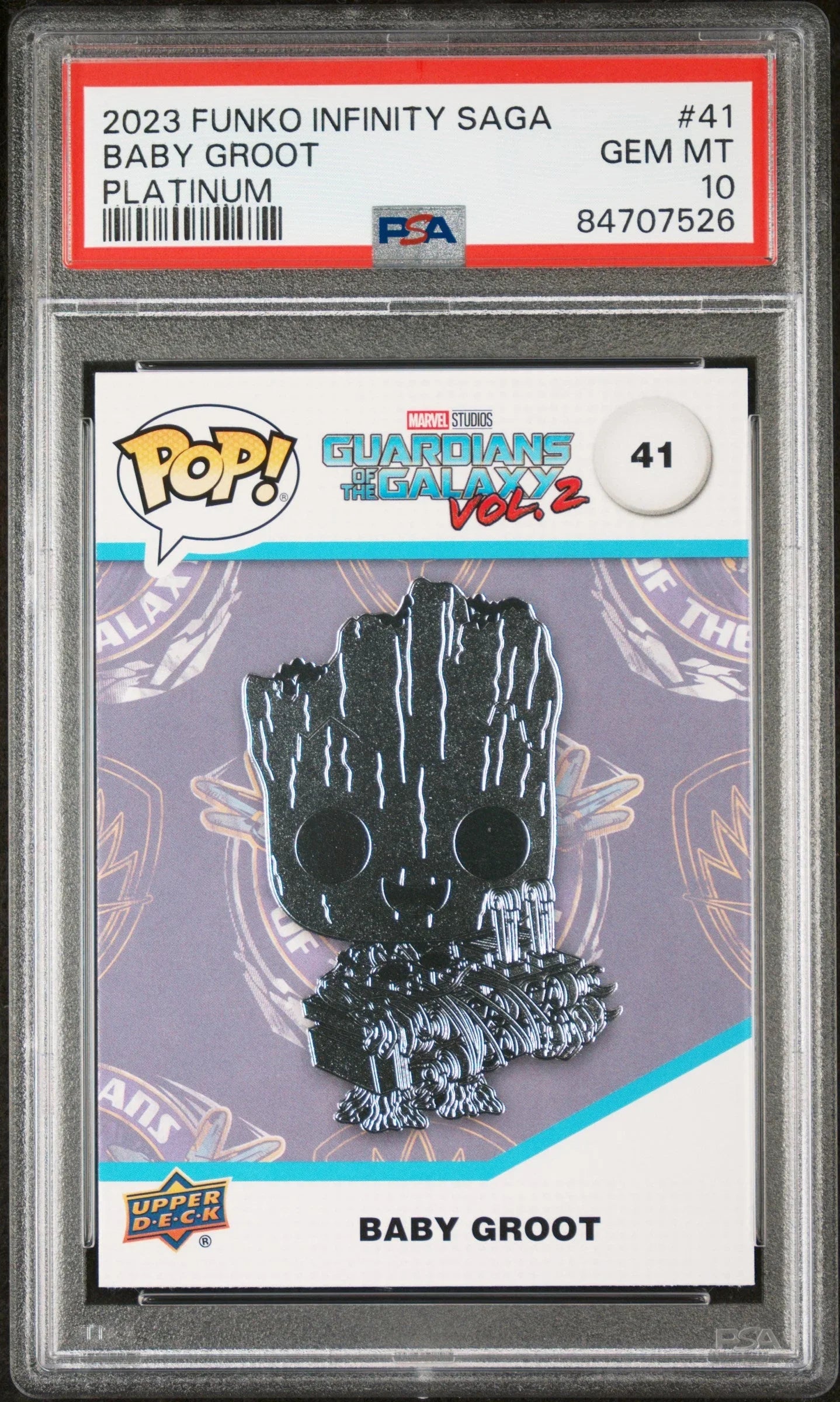 2023 UPPER DECK FUNKO POP MARVEL BABY GROOT PLATINUM #41 PSA 10
