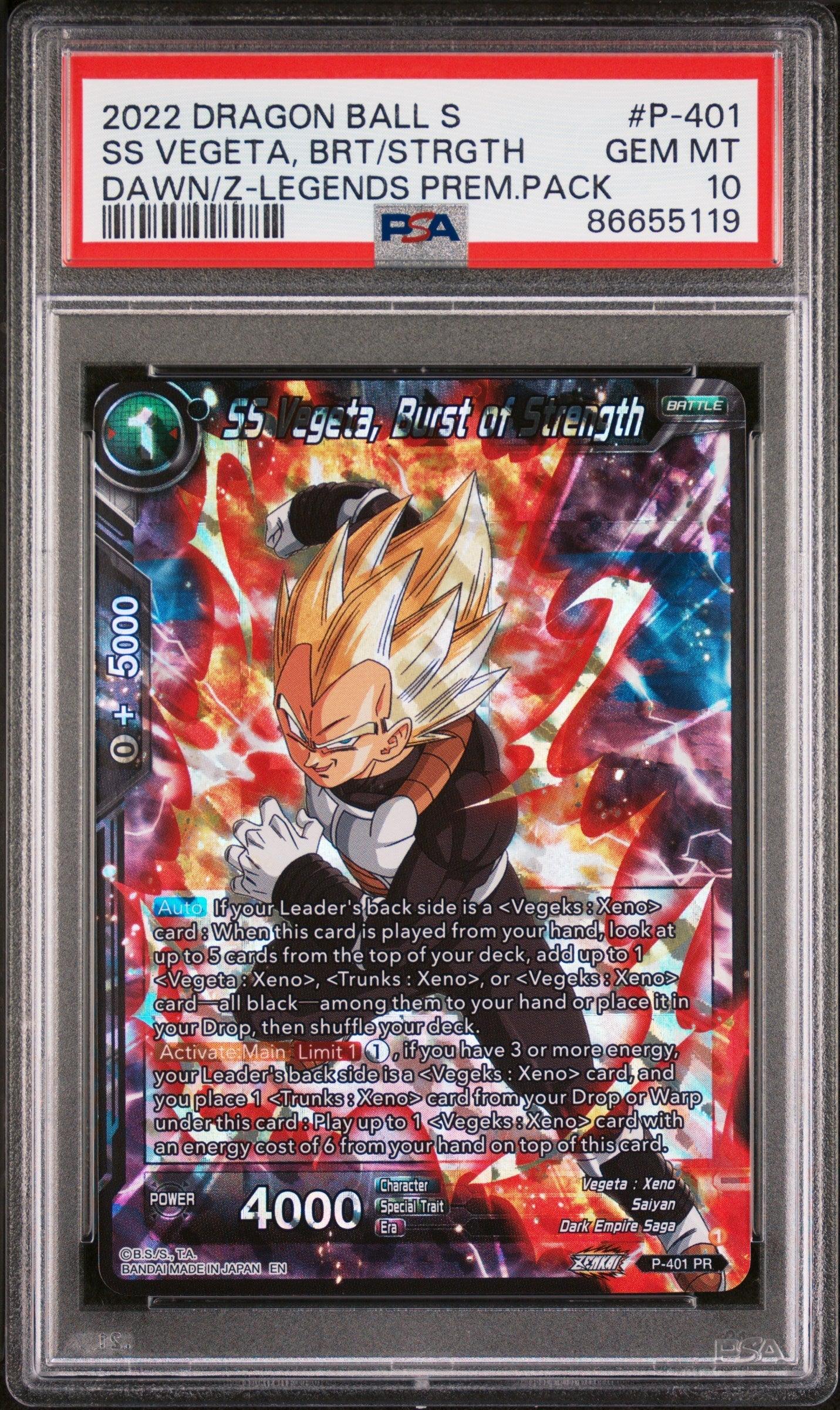 2022 DRAGON BALL SUPER DAWN OF THE Z-LEGENDS SS VEGETA, BRS/STRGTH #P-401 PSA 10