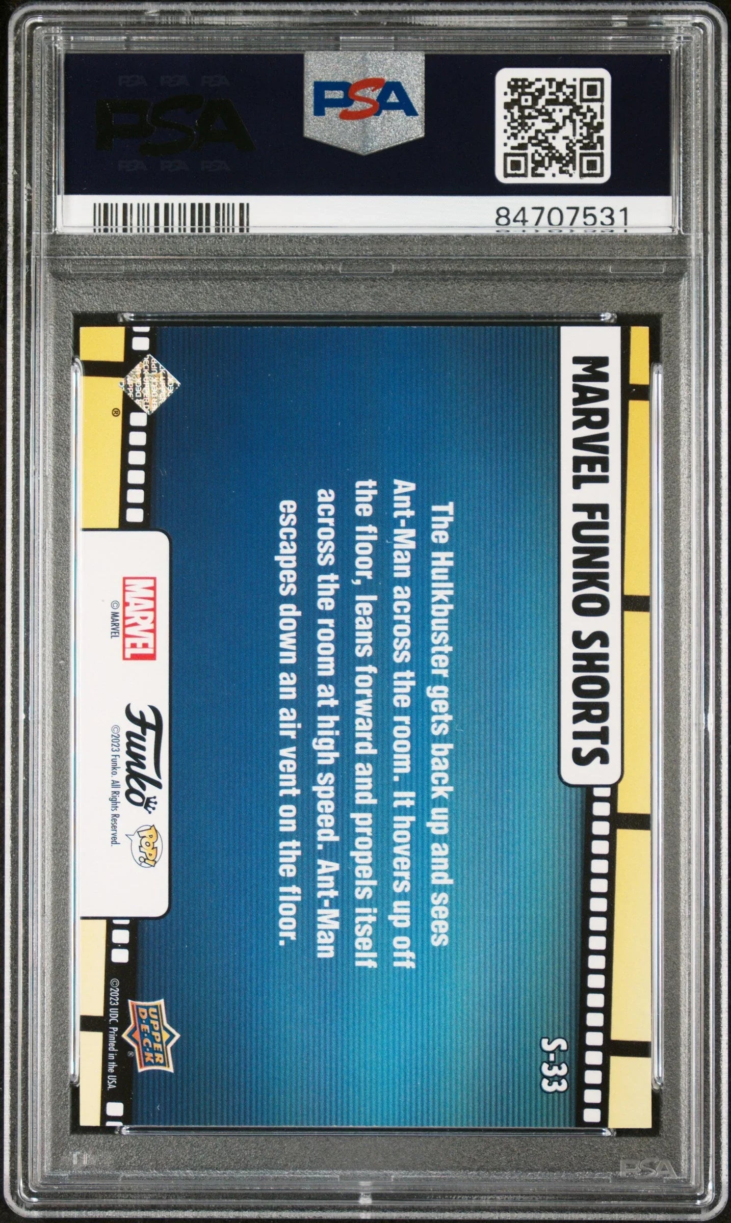 2023 UPPER DECK FUNKO POP MARVEL SHORTS ANTMAN/HULKBUSTER SHORTSCONFETTI BOMB #S33 PSA 9