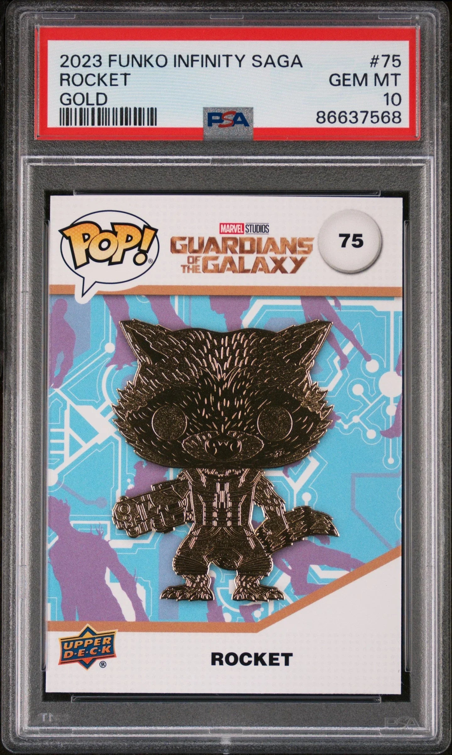 2023 UPPER DECK FUNKO POP MARVEL ROCKET GOLD #75 PSA 10