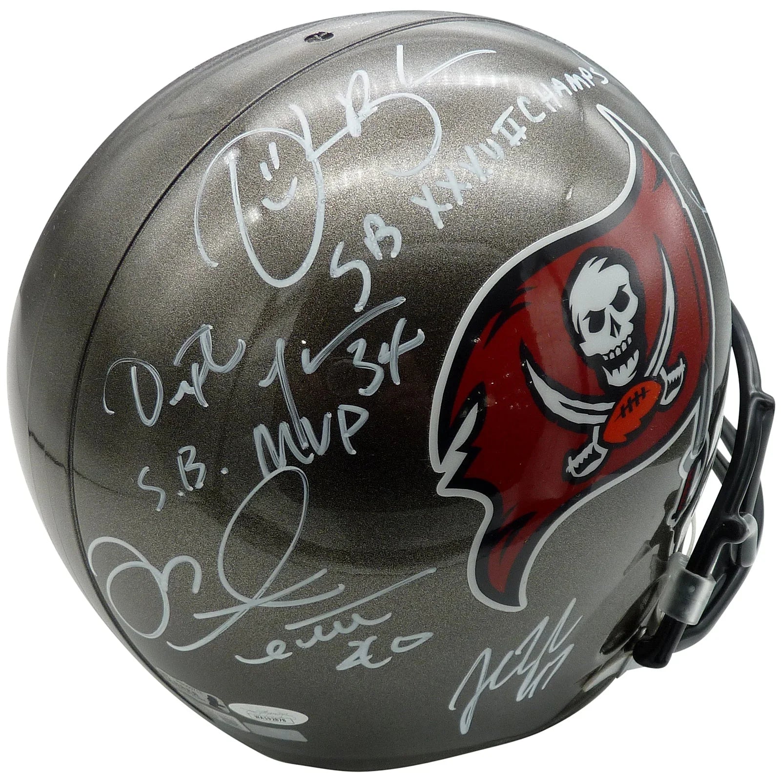 Tampa Bay Buccaneers Super Bowl XXXVII Champs Team Autographed Deluxe Full-Size Replica Helmet - 7 Autographs - Beckett
