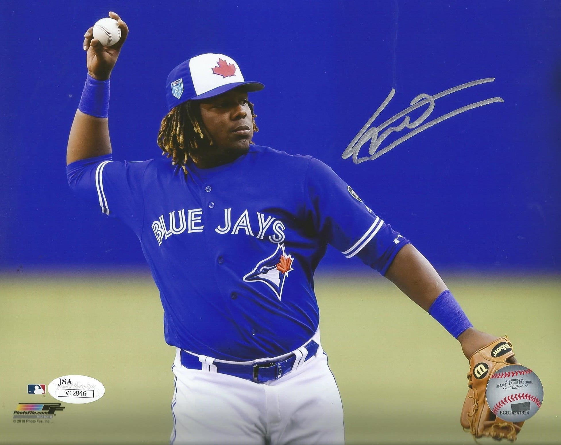Vladimir Guerrero, Jr. Fielding Toronto Blue Jays Autographed MLB Baseball Photo