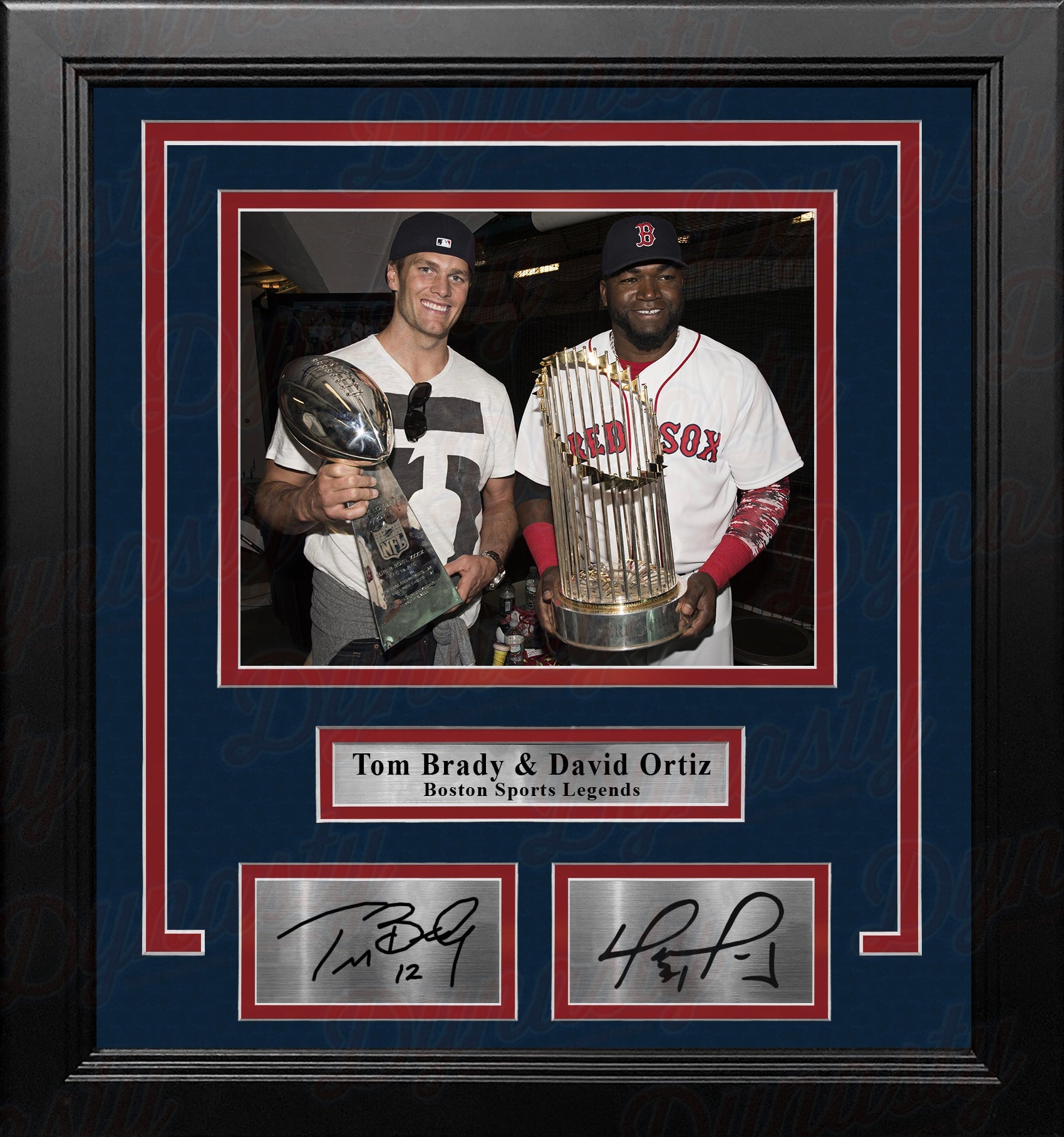 Tom Brady & David Ortiz 8" x 10" Framed Championship Trophy Photo with Engraved Autographs