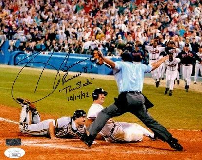 Sid Bream Autographed Atlanta Braves (NLCS Slide) 8x10 Photo w/ "The Slide" - JSA