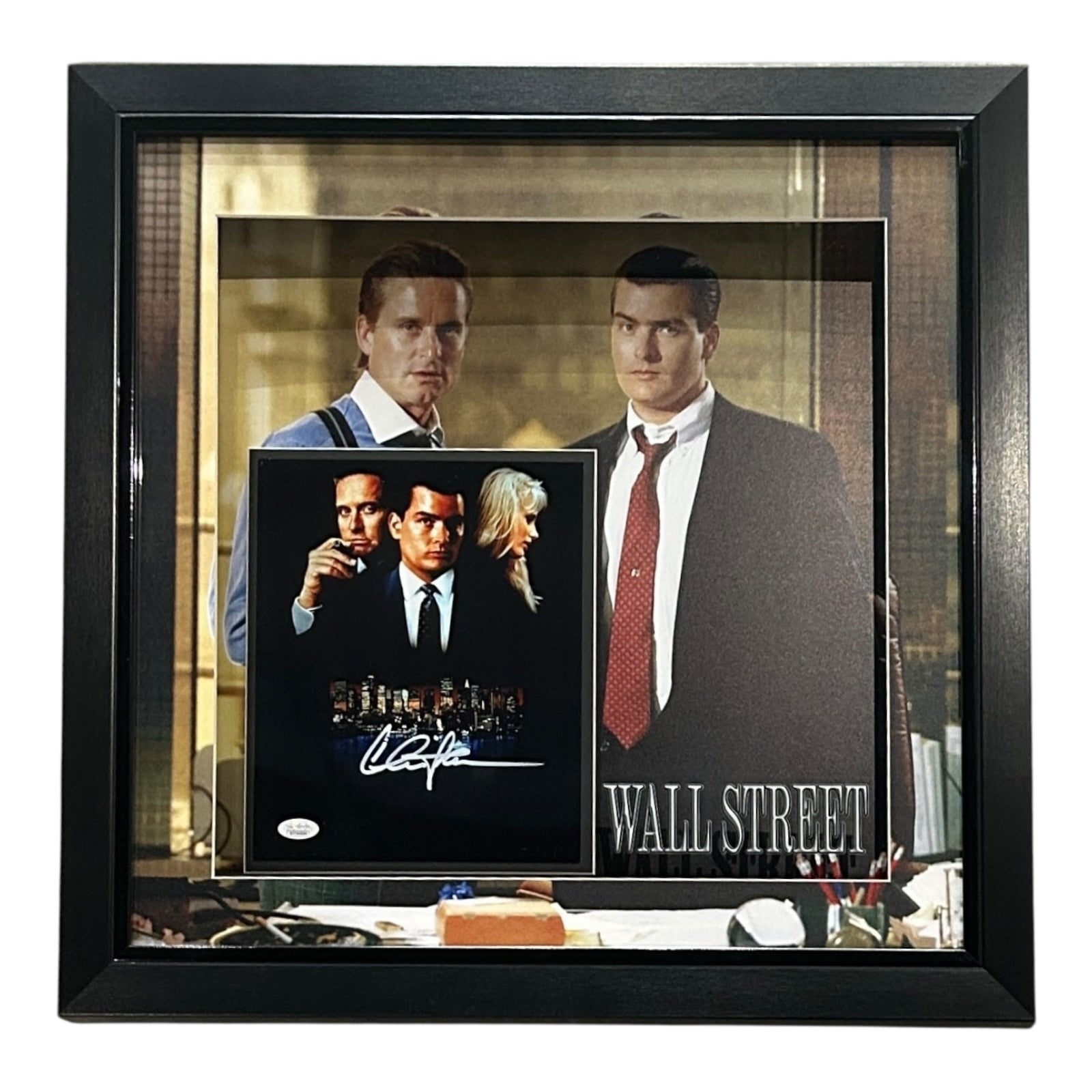Charlie Sheen Autographed Deluxe Framed Wall Street 8x10 Photo - JSA