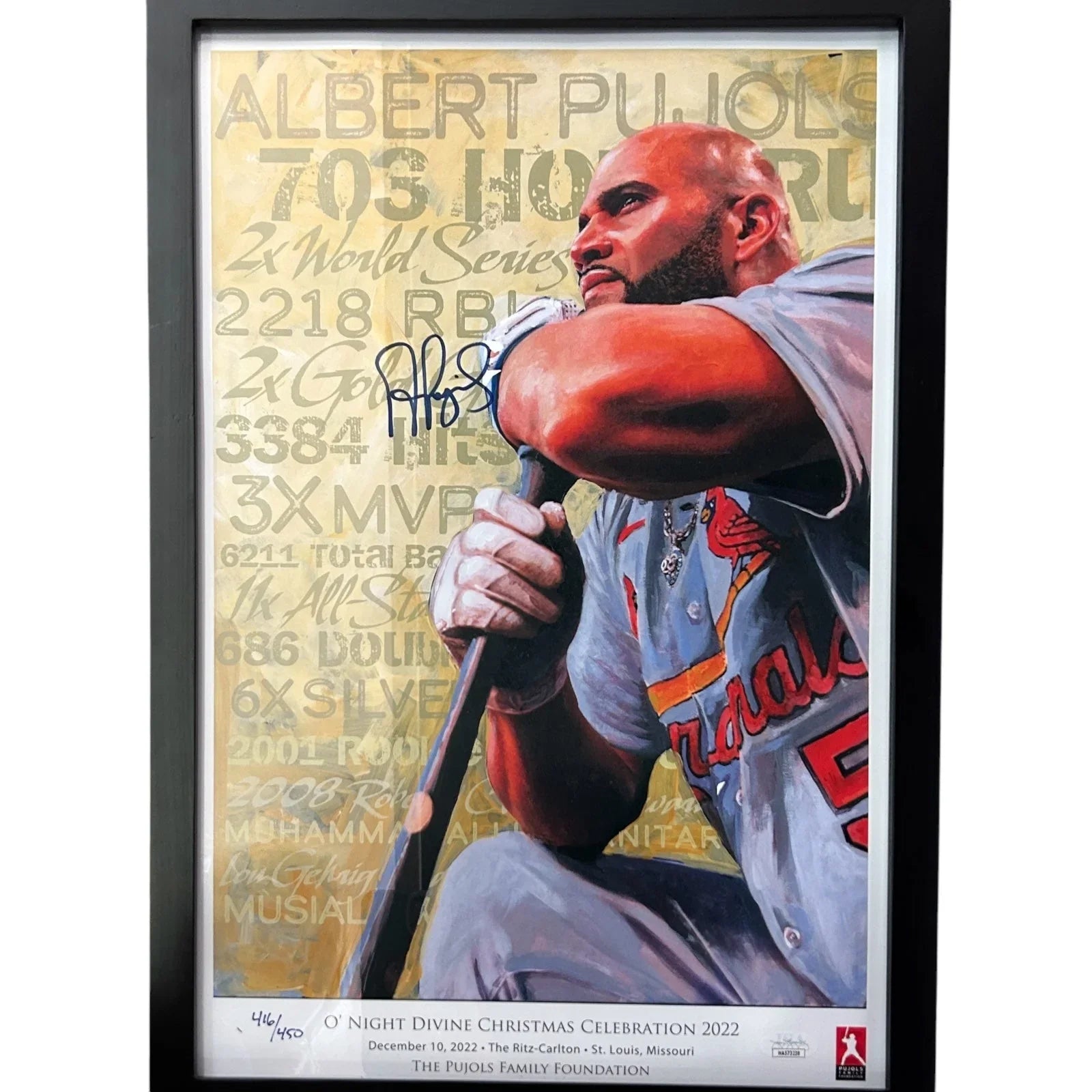 Albert Pujols Autographed St. Louis Cardinals Deluxe Framed Lithograph - Very Rare - JSA