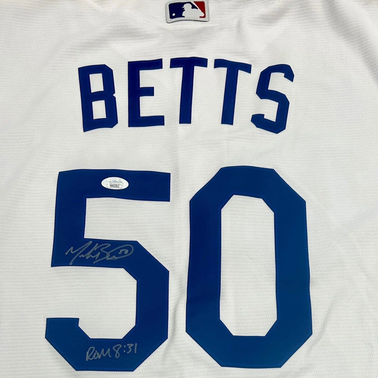 Mookie Betts Autographed Los Angeles Dodgers (2020 World Series White #50) Authentic Jersey - JSA