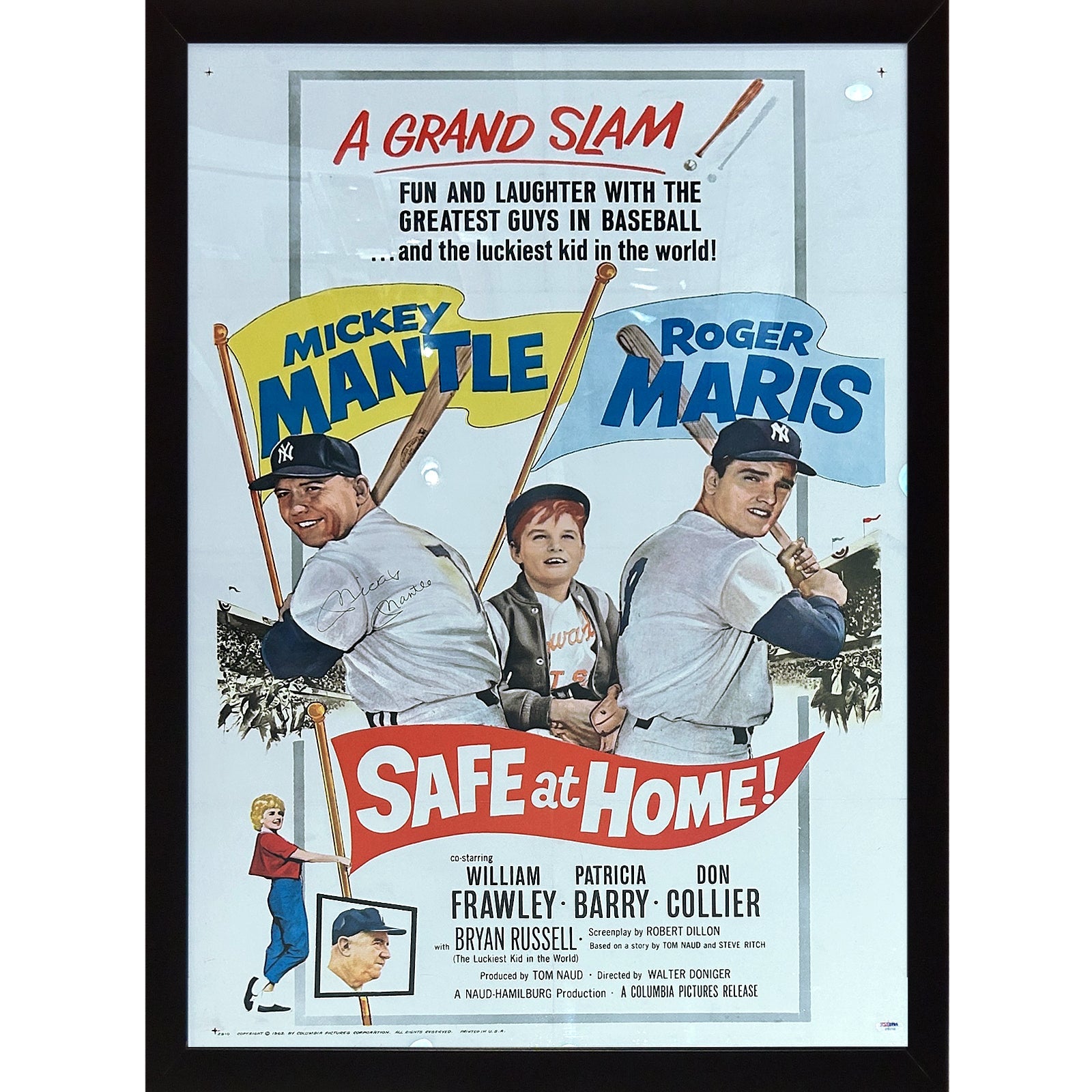 Mickey Mantle Autographed New York Yankees Deluxe Framed Color Poster - PSA