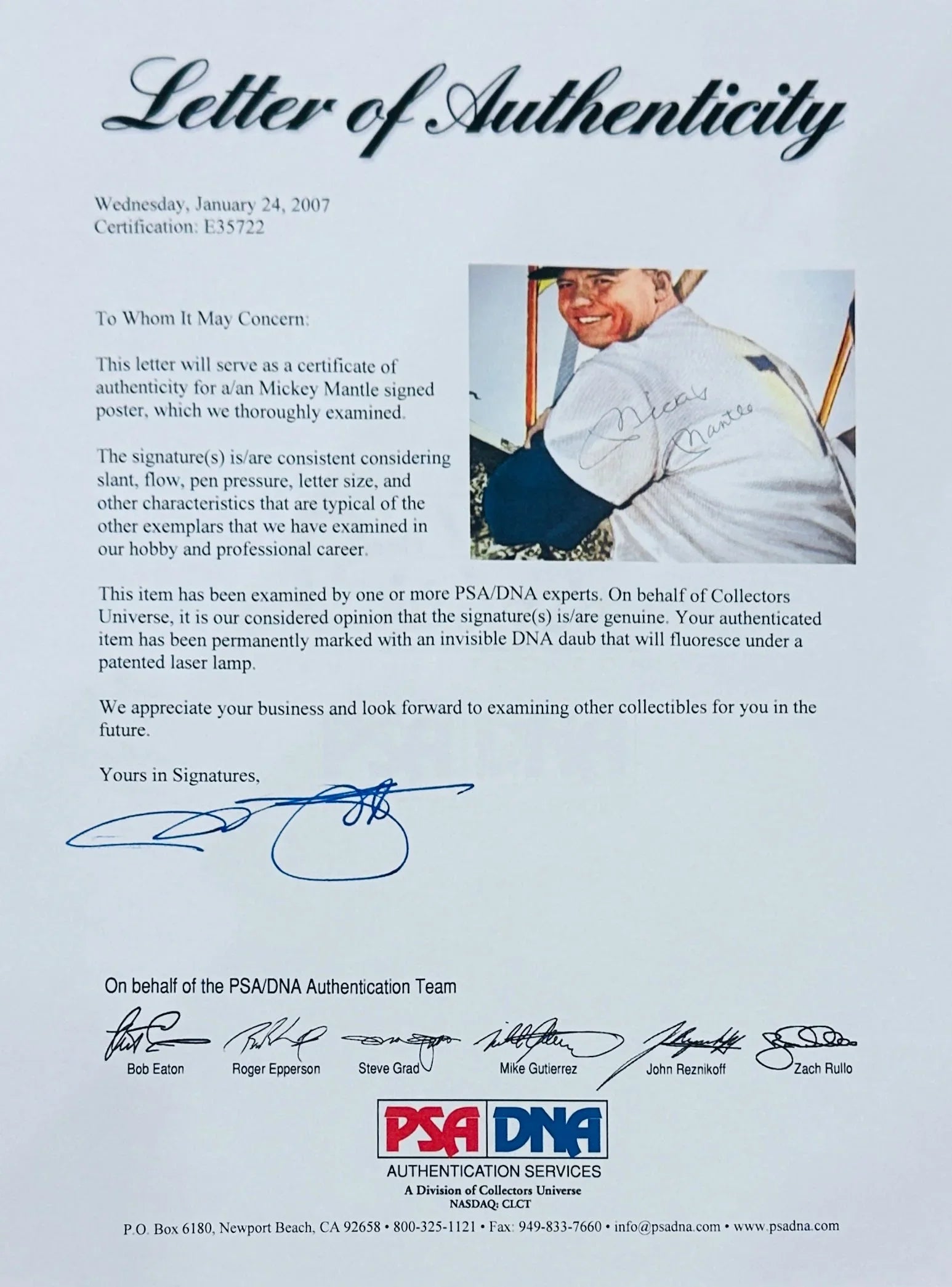 Mickey Mantle Autographed New York Yankees Deluxe Framed Color Poster - JSA