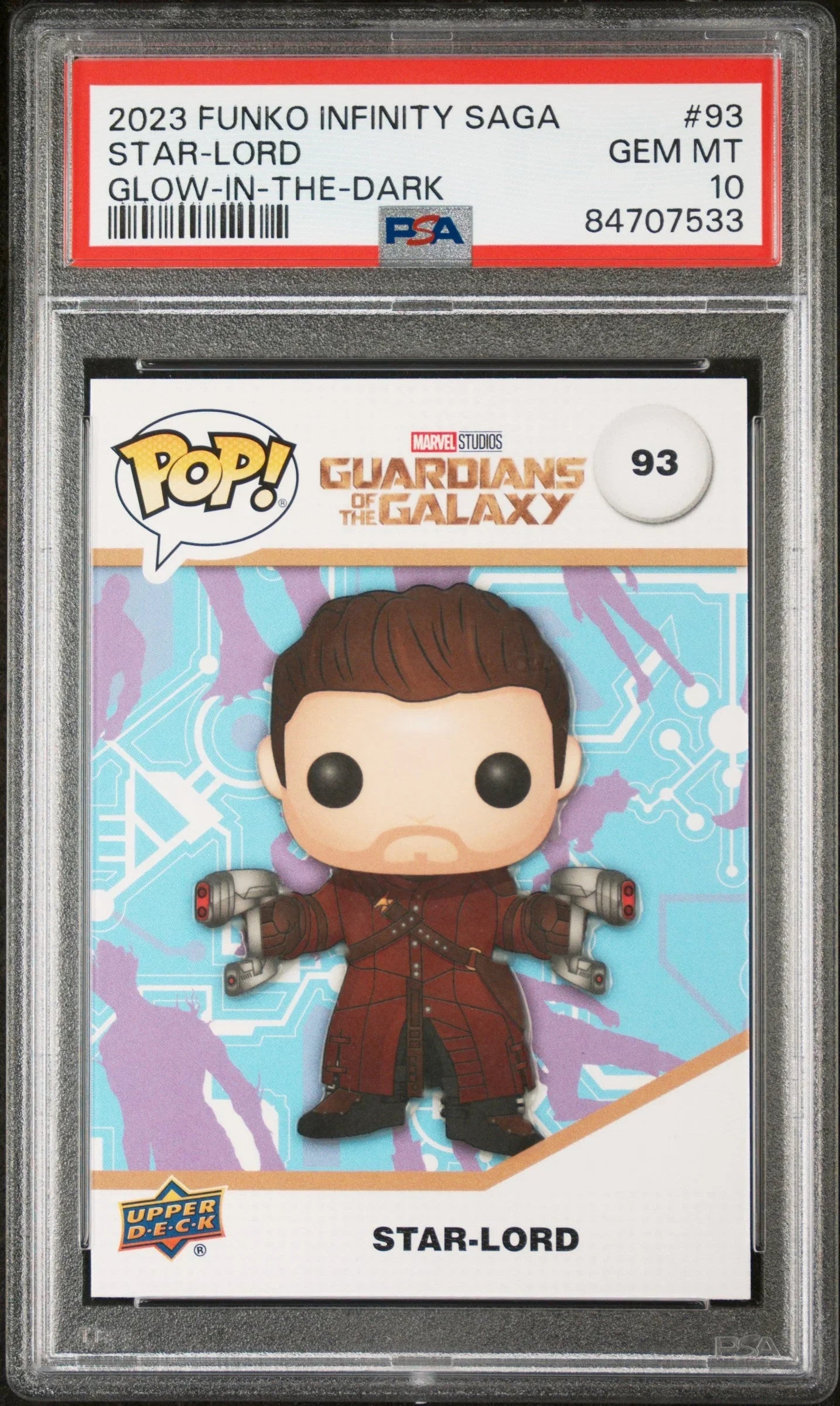 2023 UPPER DECK FUNKO POP MARVEL STARLORD GLOWINTHEDARK #93 PSA 10