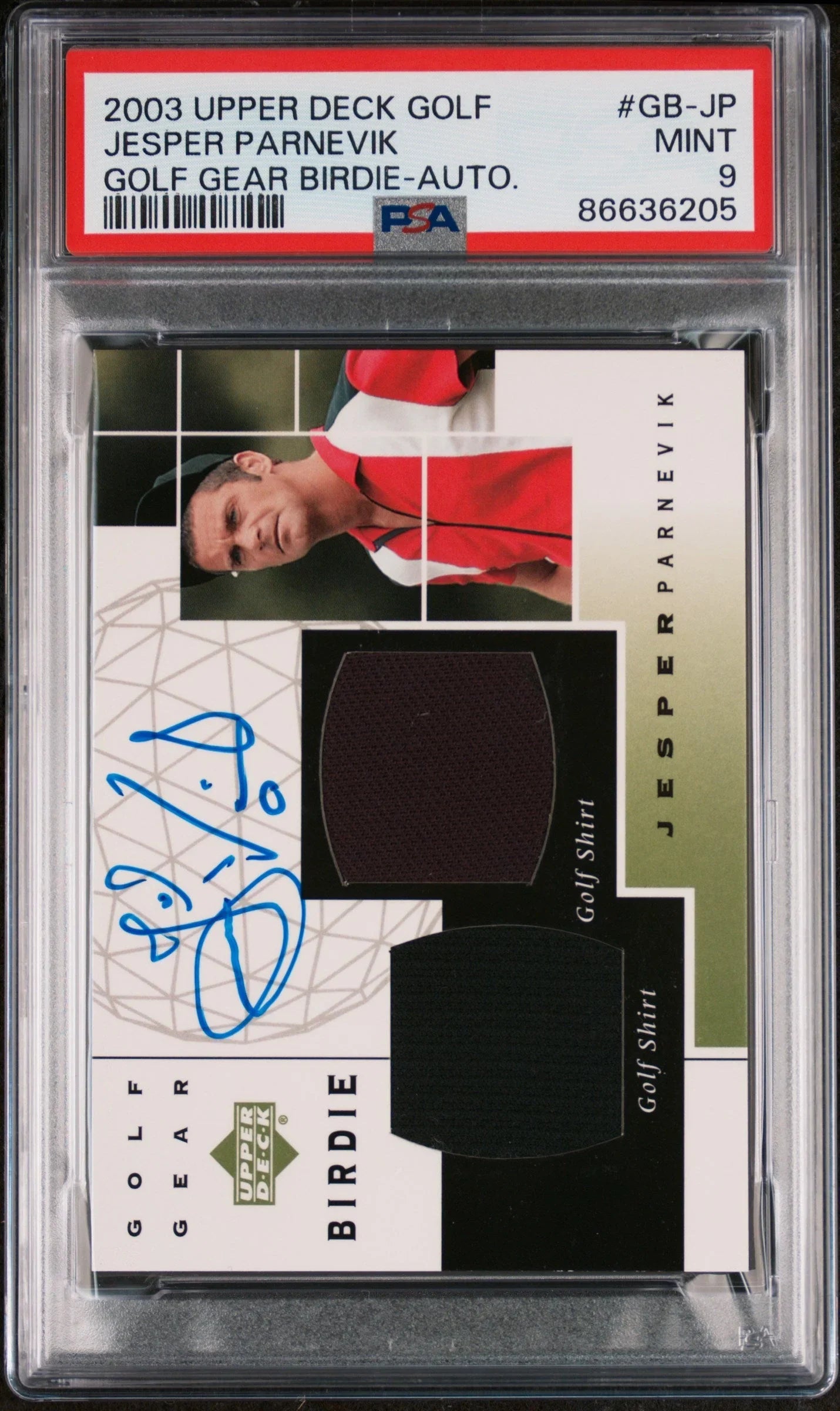 2003 UPPER DECK GOLF GEAR BIRDIE AUTOGRAPHS JESPER PARNEVIK GOLF GEAR BIRDIE-AUTO. #GB-JP - PSA 9
