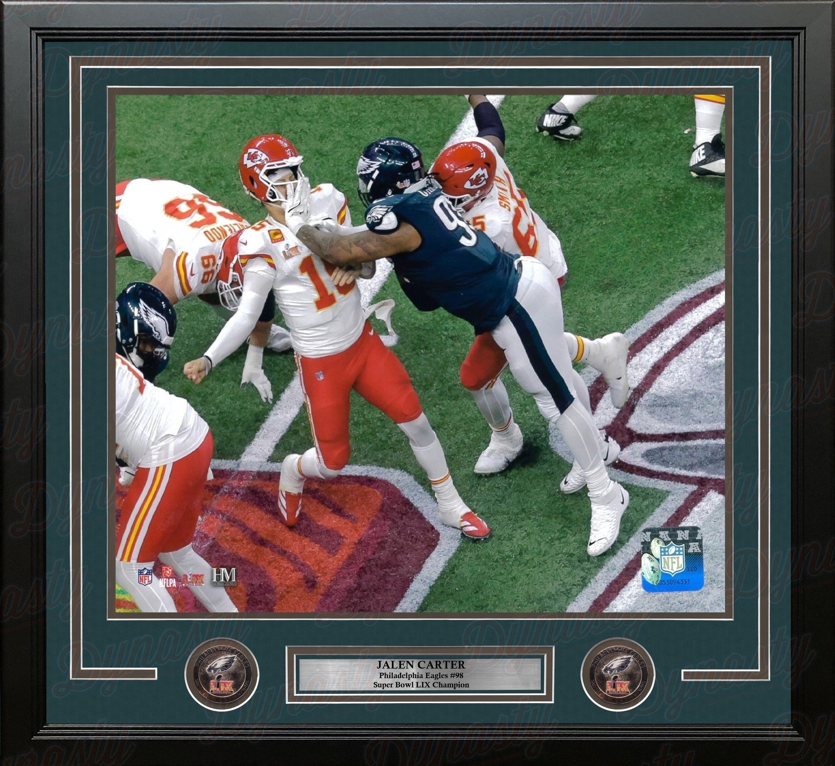 Jalen Carter Hits Mahomes Philadelphia Eagles 16" x 20" Framed Super Bowl LIX Football Photo
