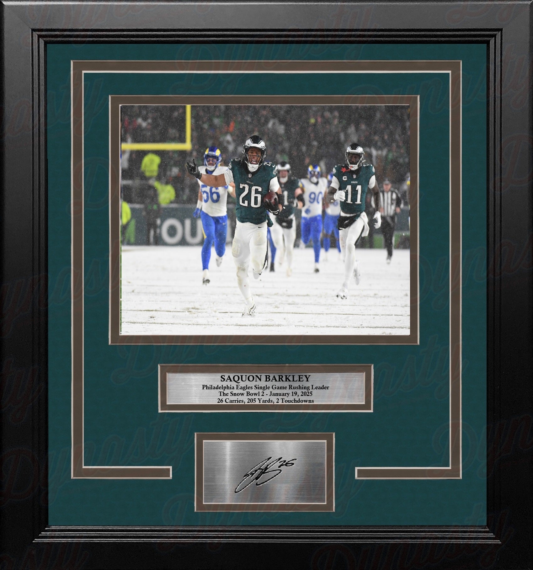 Saquon Barkley Snow Bowl Celebration Philadelphia Eagles 8x10 Framed Photo with Engraved Autograph