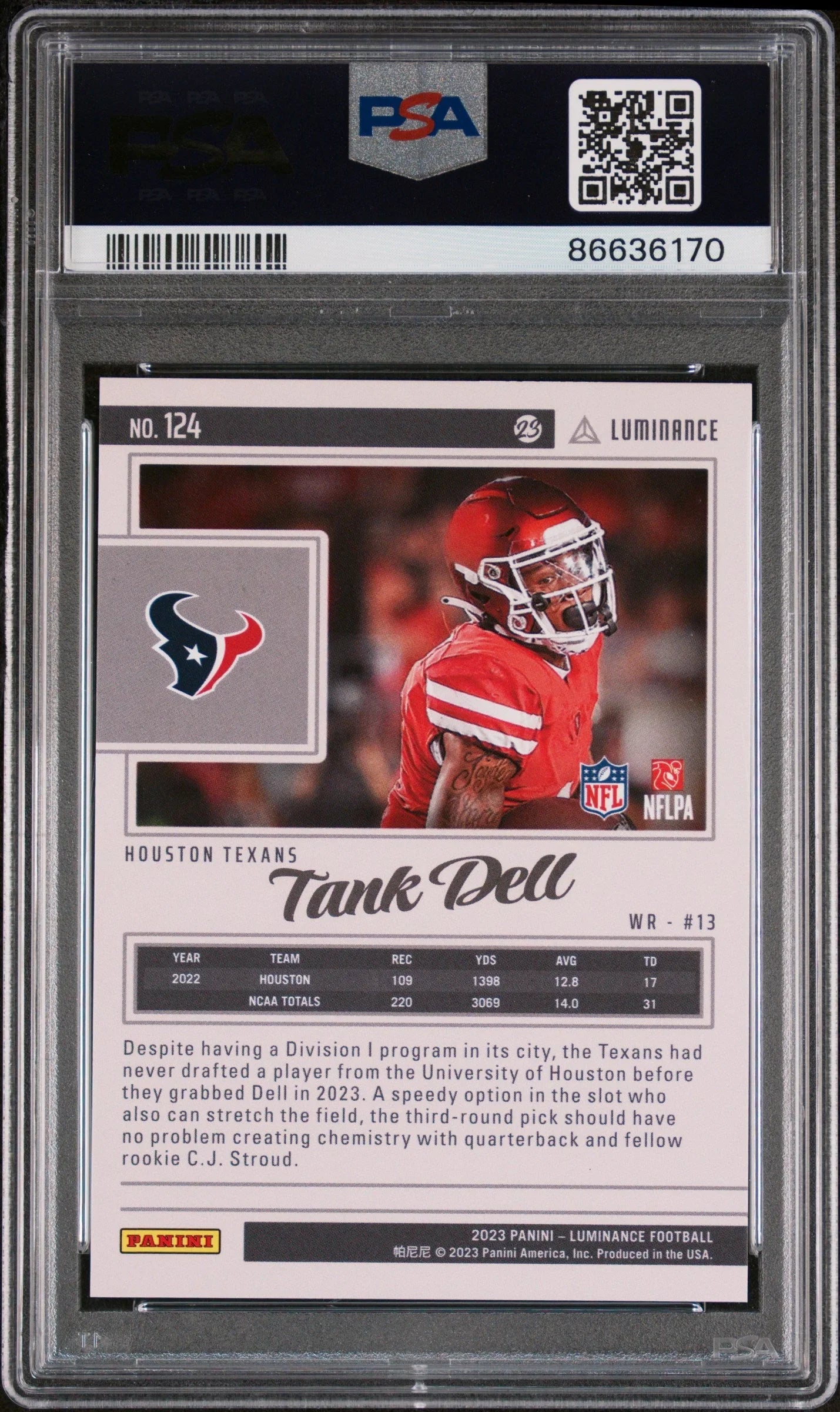 2023 PANINI LUMINANCE TANK DELL BLACK #124 - PSA 10 ROOKIE CARD