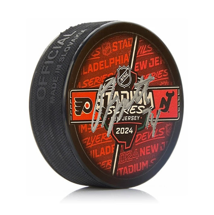 Owen Tippett Autographed Philadelphia Flyers 2024 Stadium Series Hockey Logo Puck