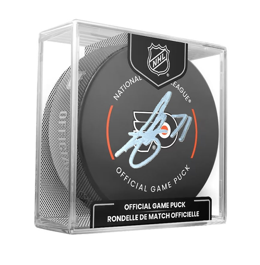 Tyson Foerster Philadelphia Flyers Autographed Game Model Hockey Puck