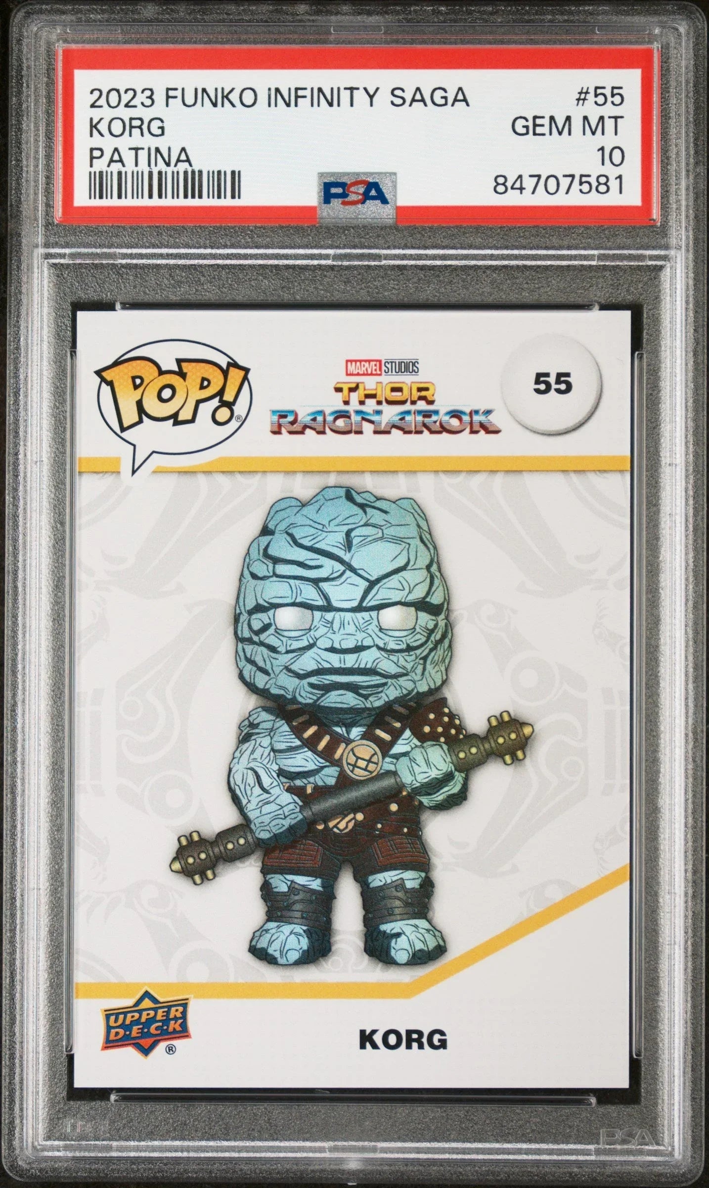 2023 UPPER DECK FUNKO POP MARVEL KORG PATINA #55 PSA 10