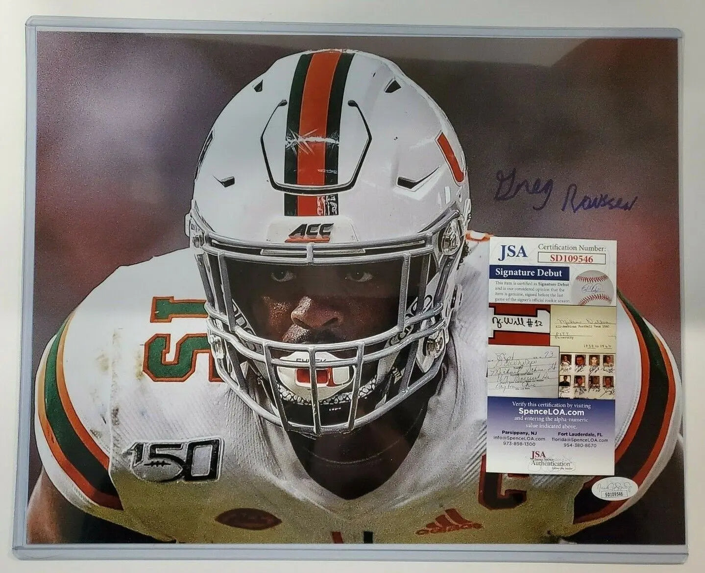 Greg Rousseau Autographed Signed Miami Hurricanes 11X14 Photo Jsa Coa