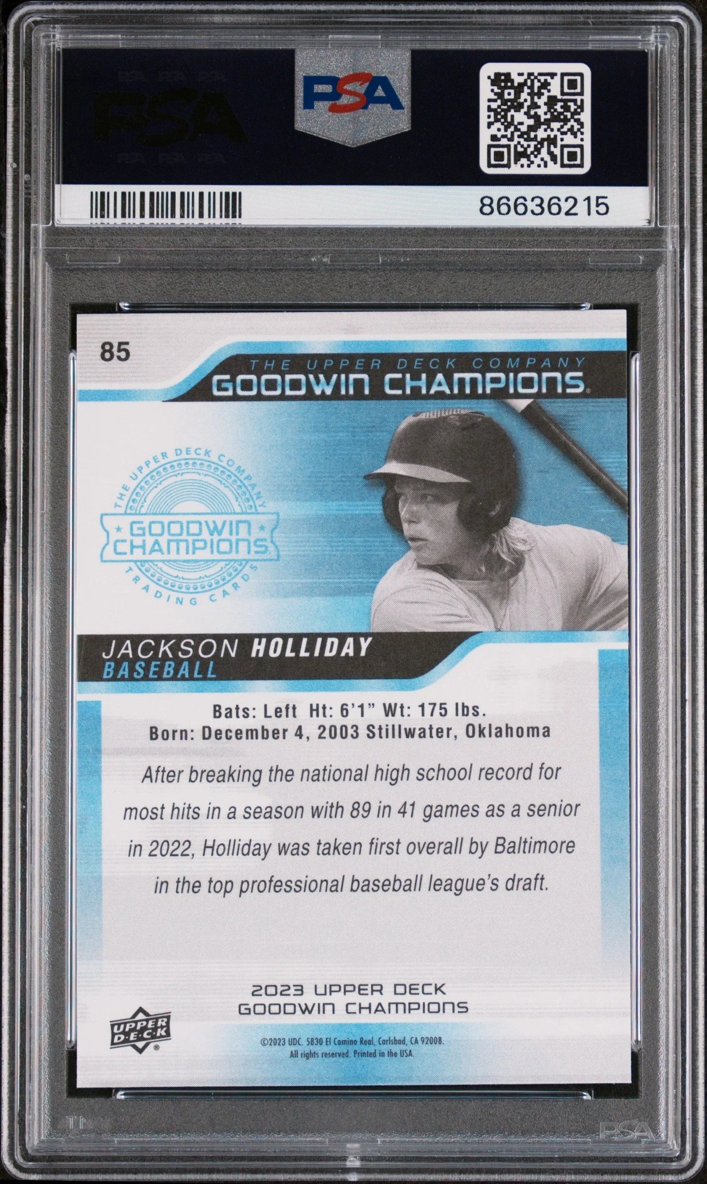 2023 UPPER DECK GOODWIN CHAMPIONS JACKSON HOLLIDAY #85 - PSA 10