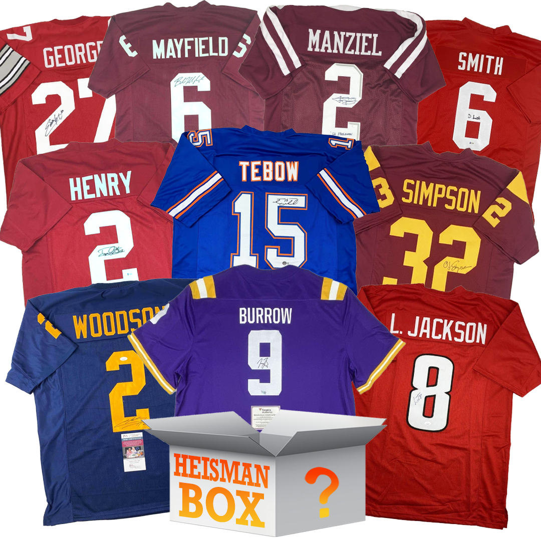 Heisman Winners Autographed/Signed College Football Jersey Mystery Box with PSA JSA or Beckett COA