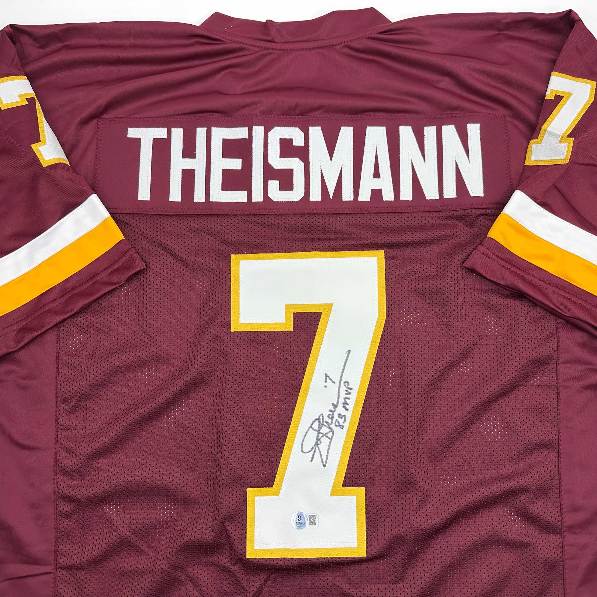 Autographed/Signed Joe Theismann 83 MVP Washington Burgundy Football Jersey Beckett BAS COA