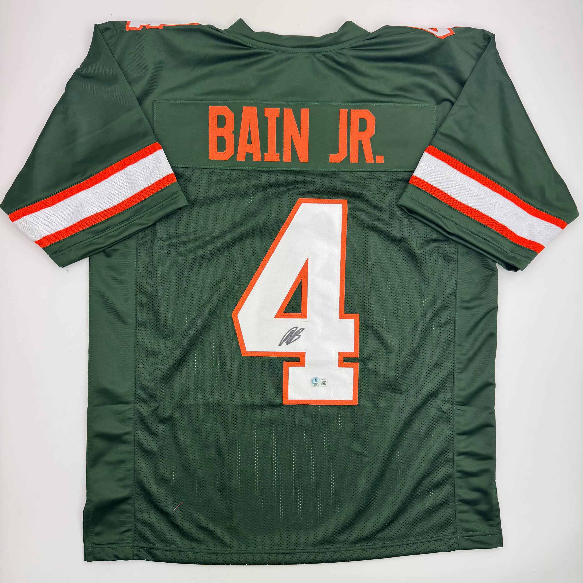 Autographed/Signed Rueben Bain Jr. Miami Green College Football Jersey Beckett BAS COA