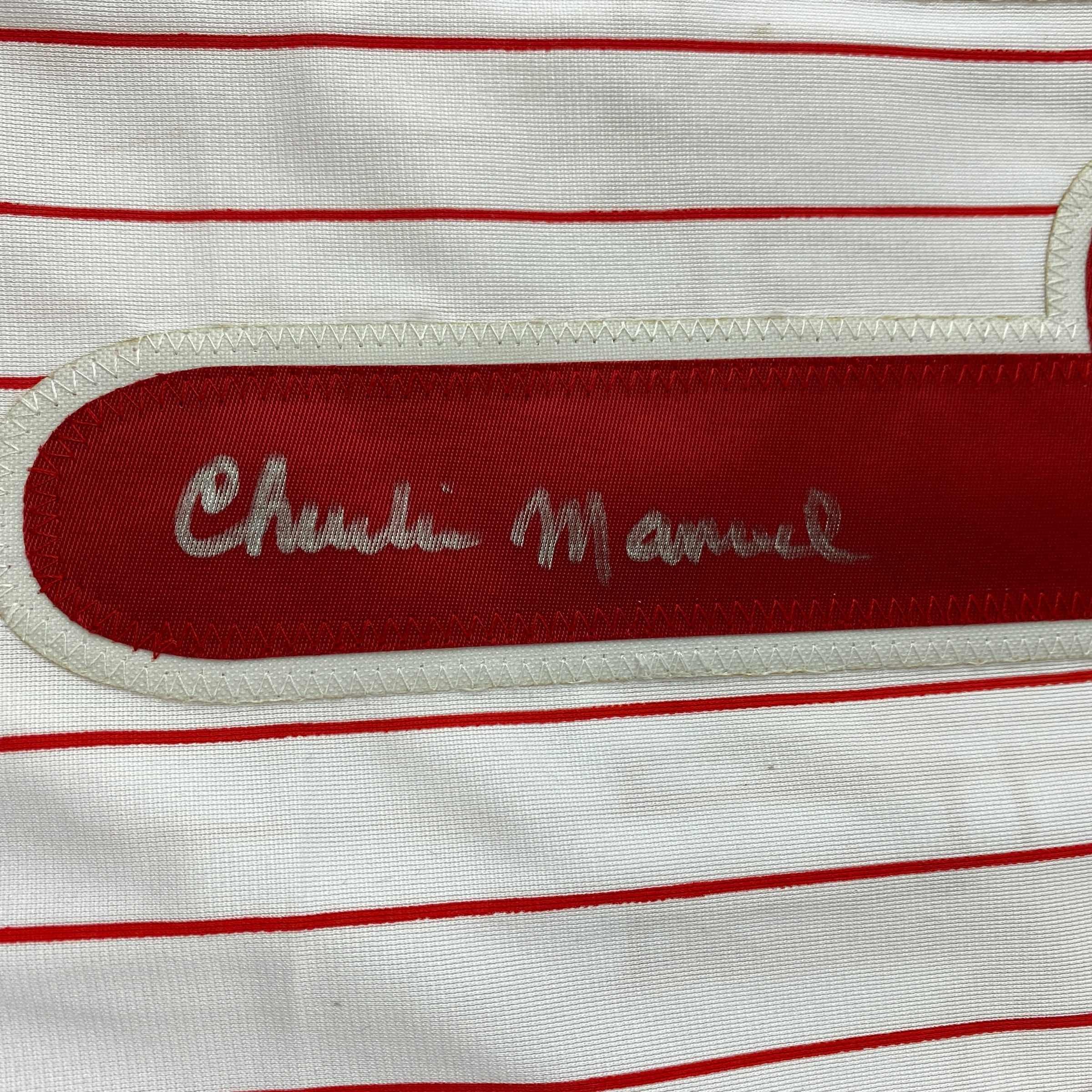 Autographed/Signed Charlie Manuel Philadelphia Pinstripe Baseball Jersey PSA/DNA COA
