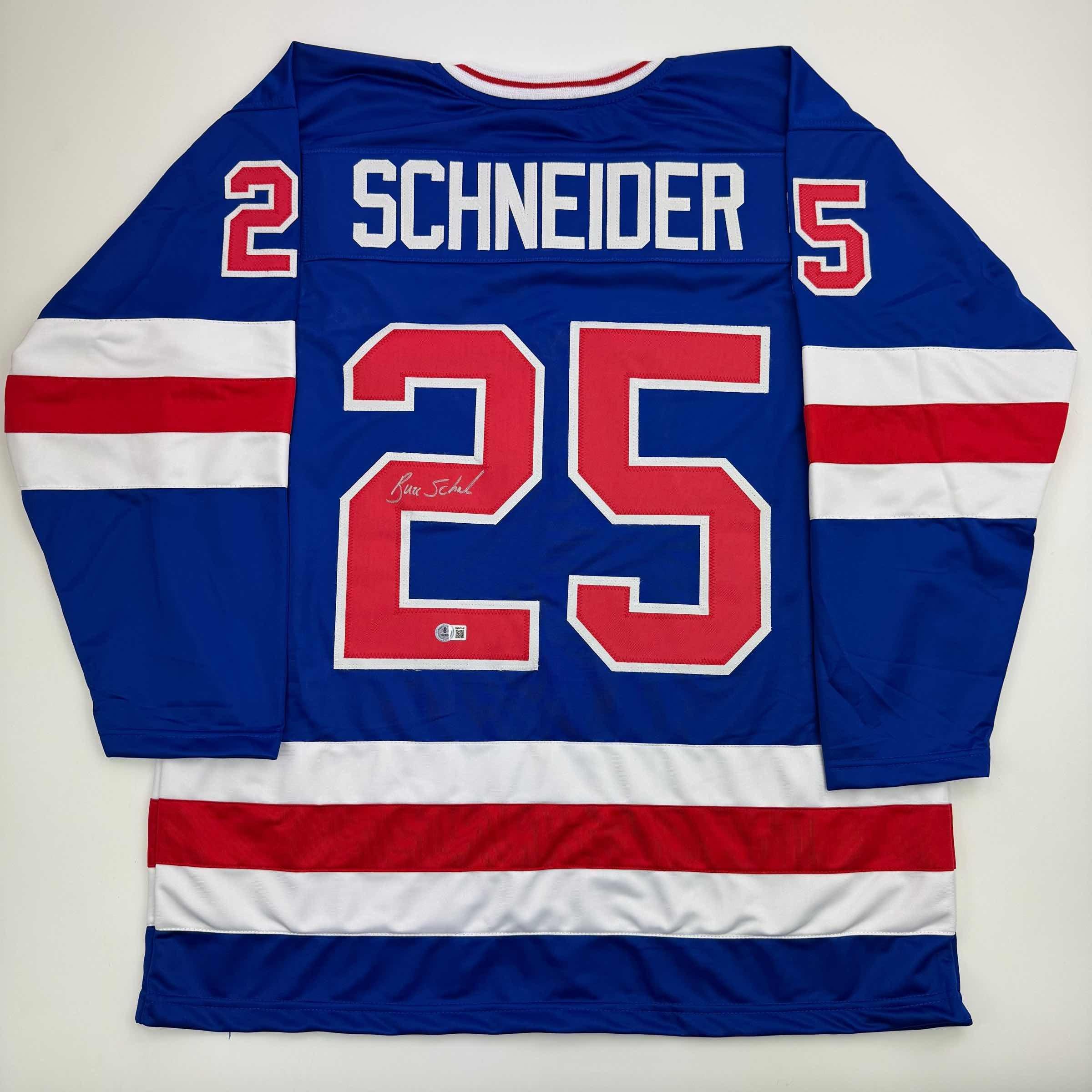 Autographed/Signed Buzz Schneider Blue Team USA Miracle On Ice 1980 Olympics Hockey Jersey Beckett BAS COA