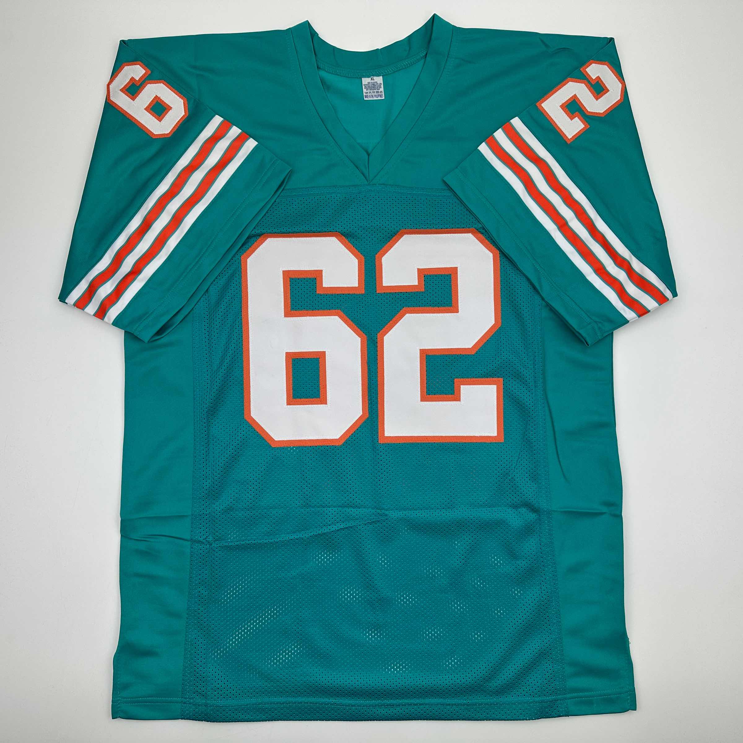 Autographed/Signed Jim Langer HOF 87 Miami Teal Football Jersey JSA COA