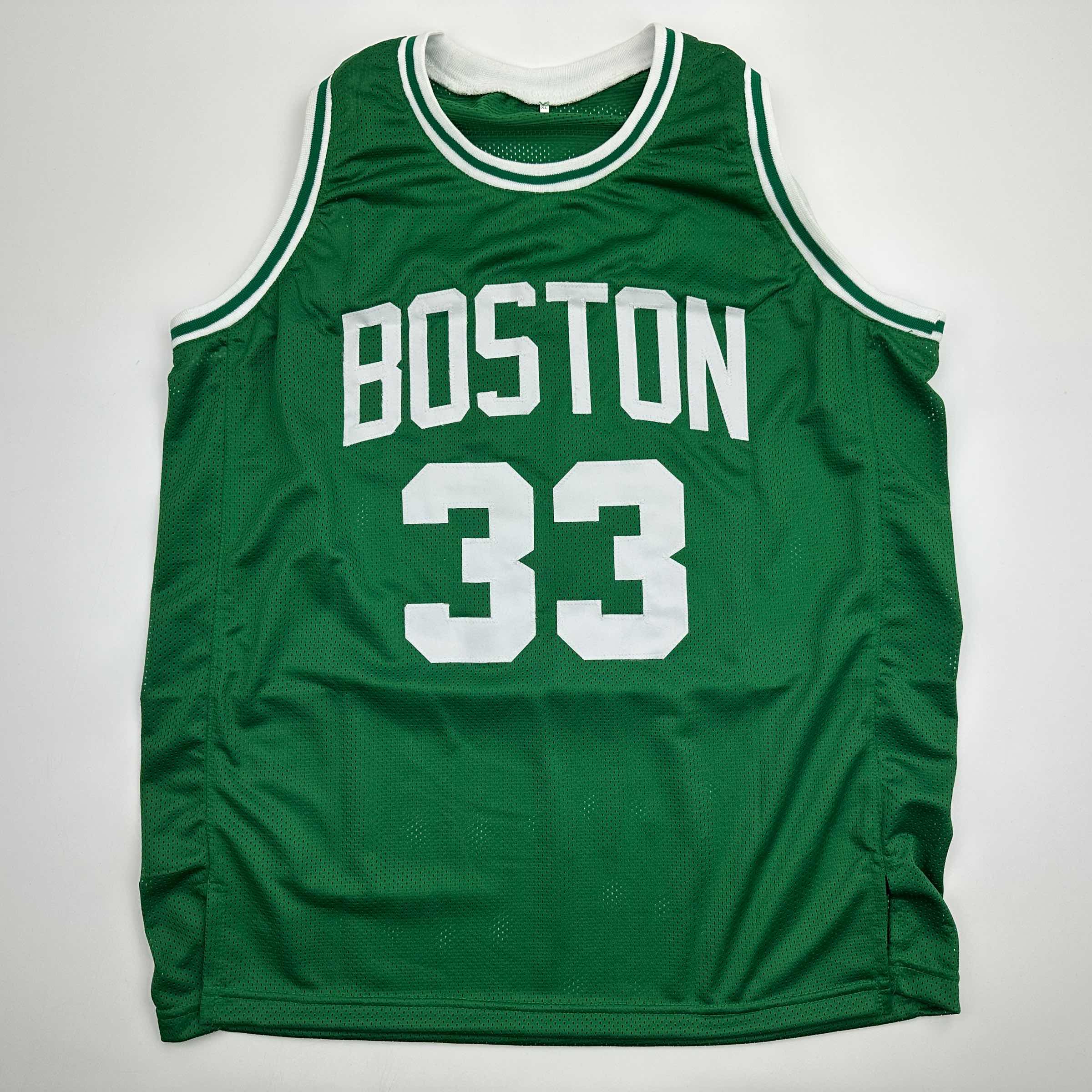 Autographed/Signed Larry Bird Boston Green Basketball Jersey Beckett BAS COA
