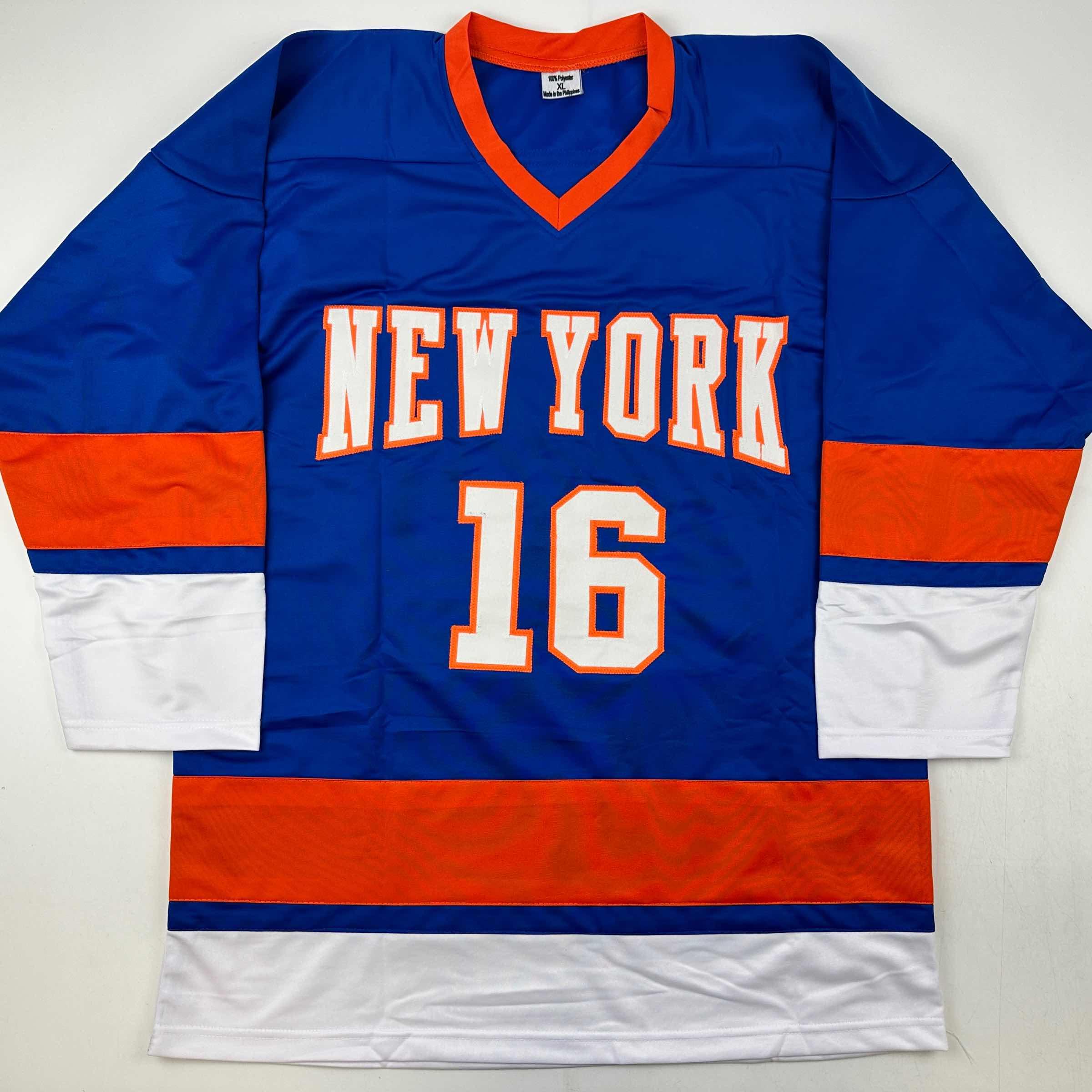 Autographed/Signed Pat Lafontaine HOF 03 New York Blue Hockey Jersey JSA COA