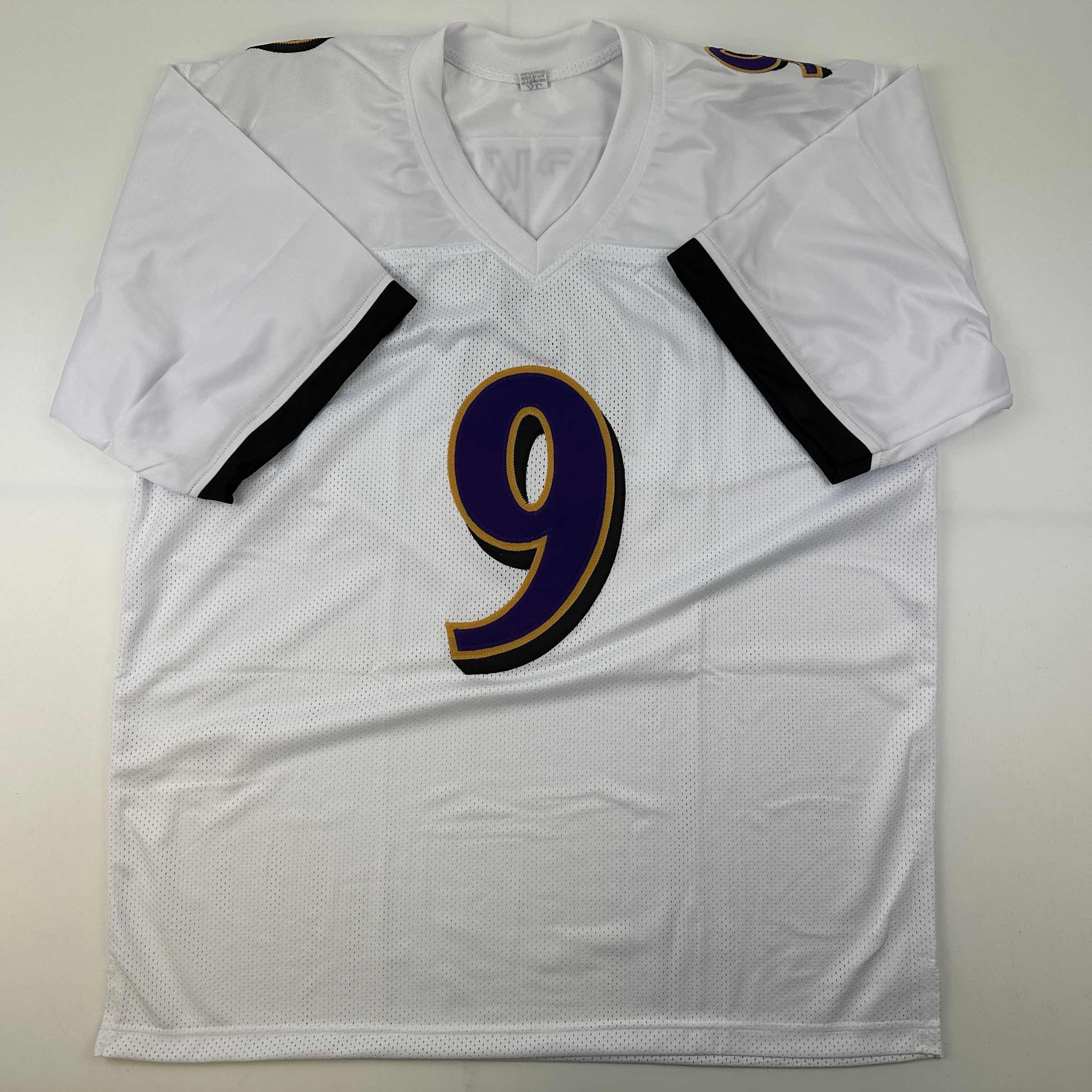 Autographed/Signed Justin Tucker Baltimore White Football Jersey JSA COA