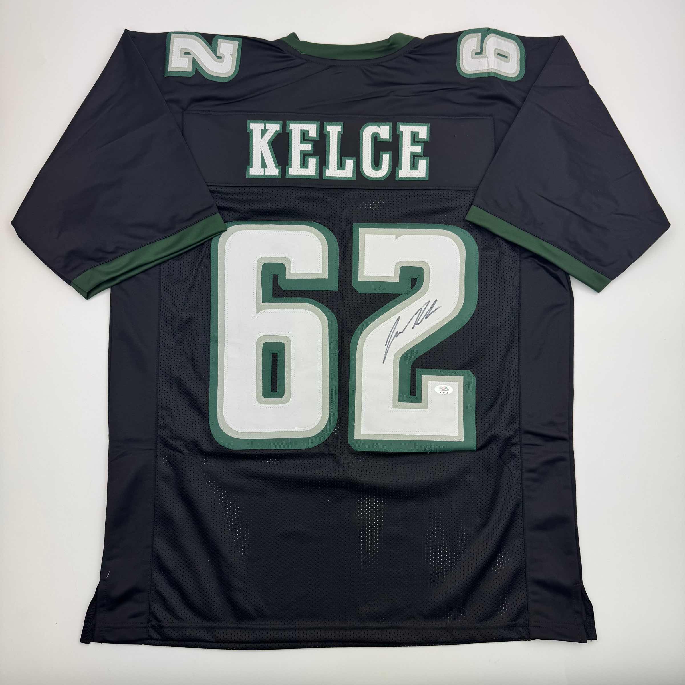 Autographed/Signed Jason Kelce Philadelphia Black Football Jersey PSA COA