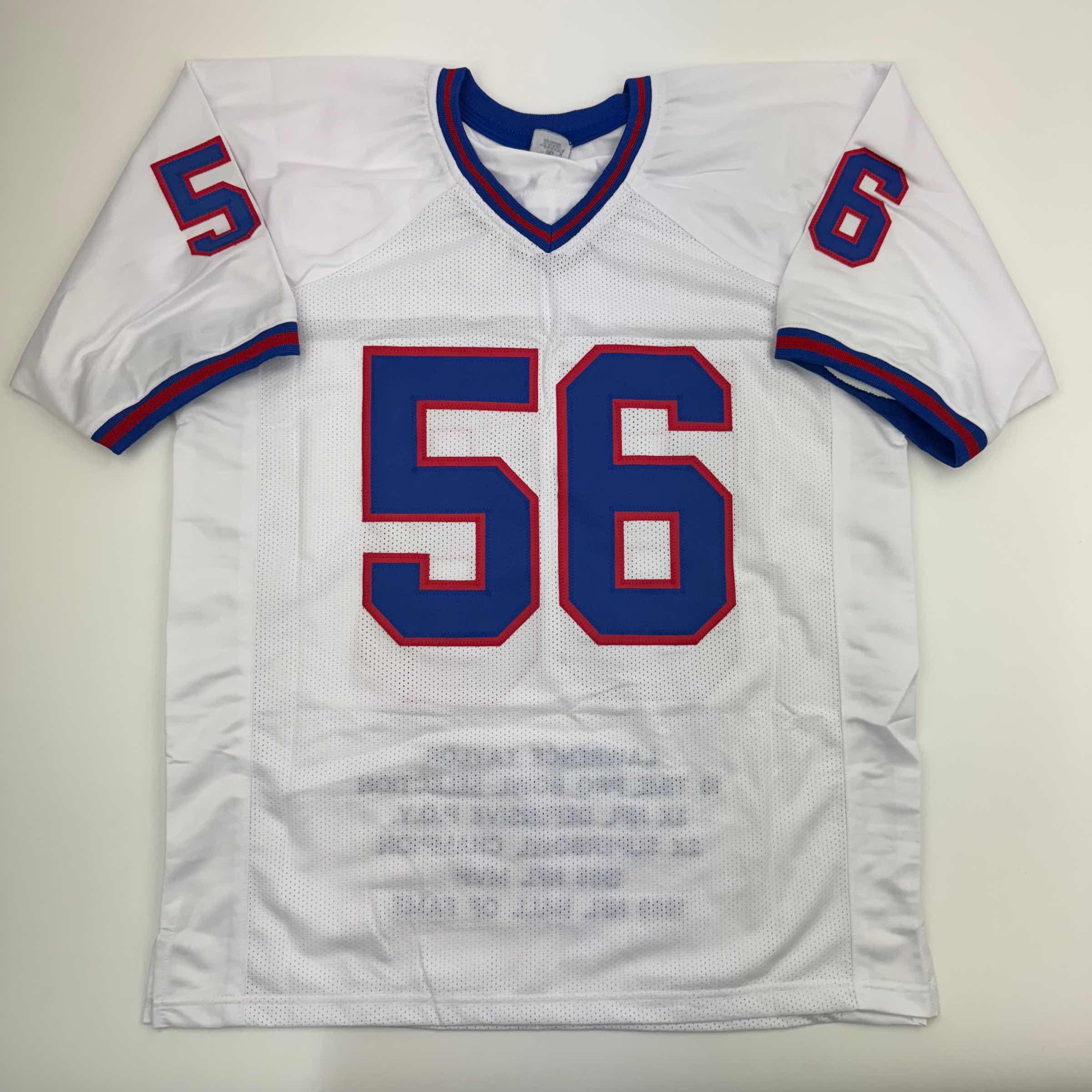Autographed/Signed Lawrence Taylor New York White Stat Football Jersey Beckett BAS COA