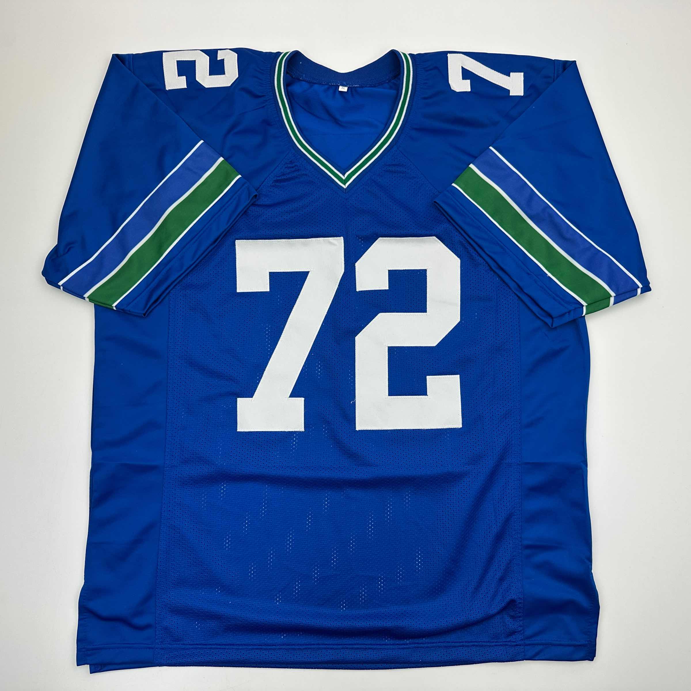 Autographed/Signed Michael Bennett Seattle Blue Retro Football Jersey JSA COA