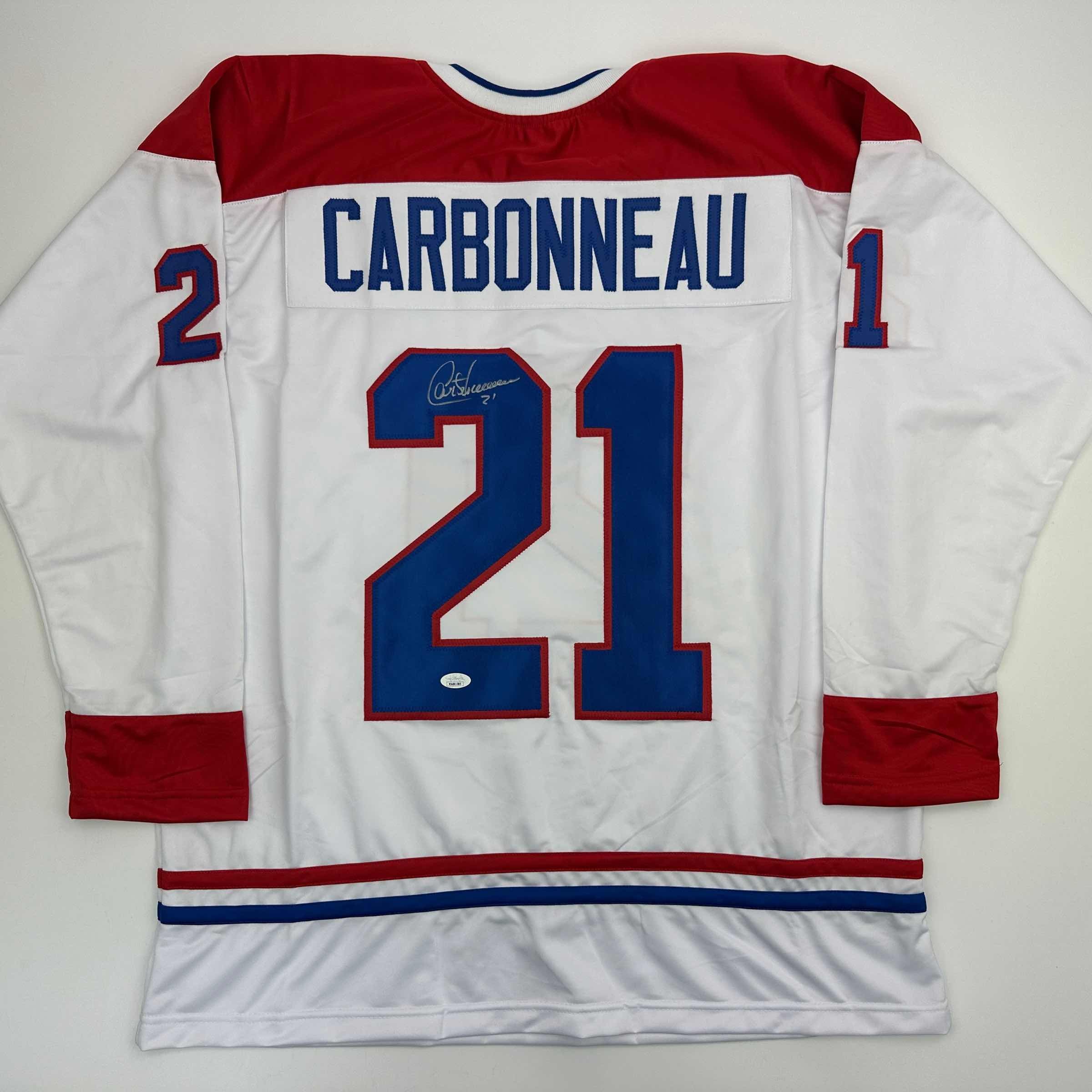 Autographed/Signed Guy Carbonneau Montreal White Hockey Jersey JSA COA