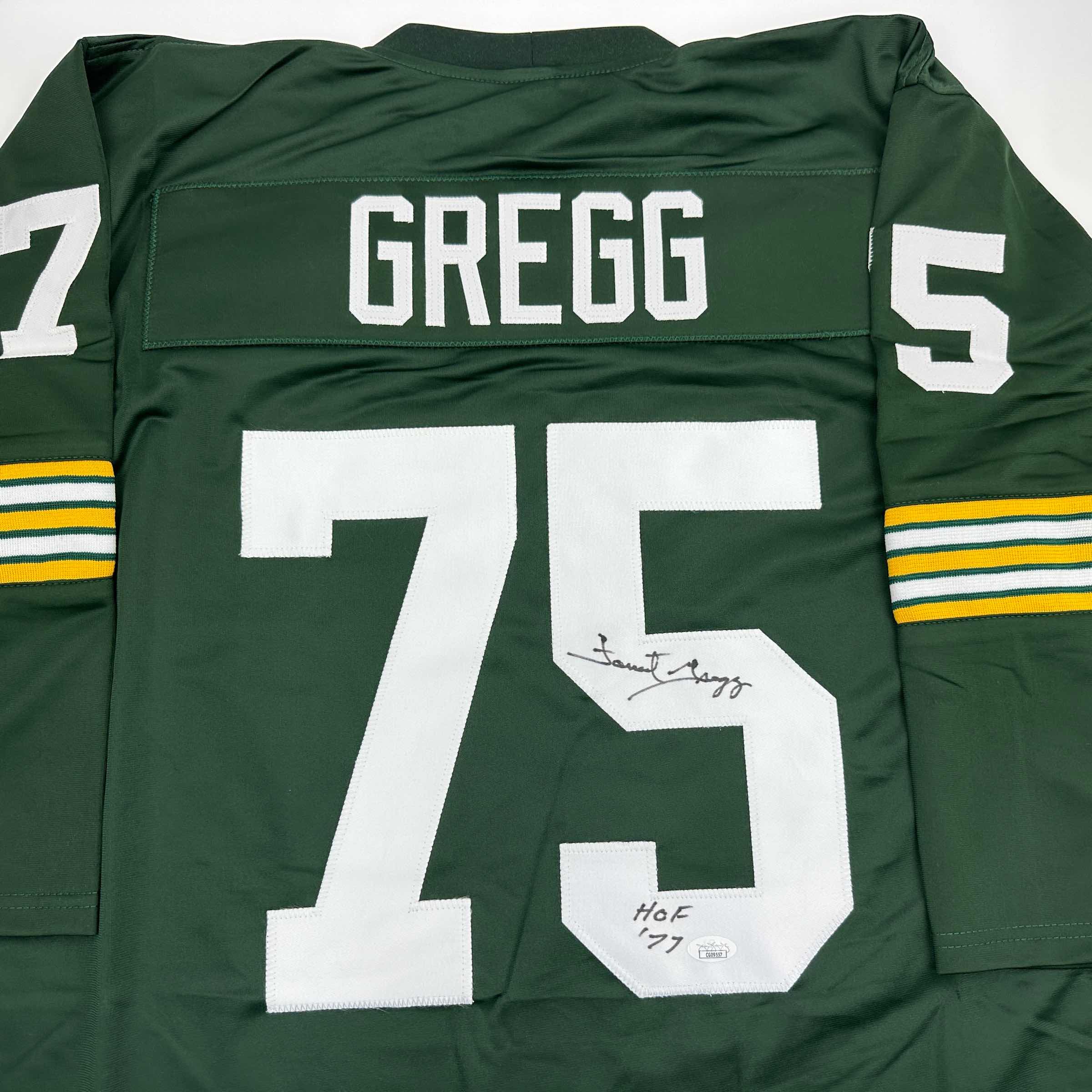 Autographed/Signed Forrest Gregg HOF 77 Green Bay Green Football Jersey JSA COA
