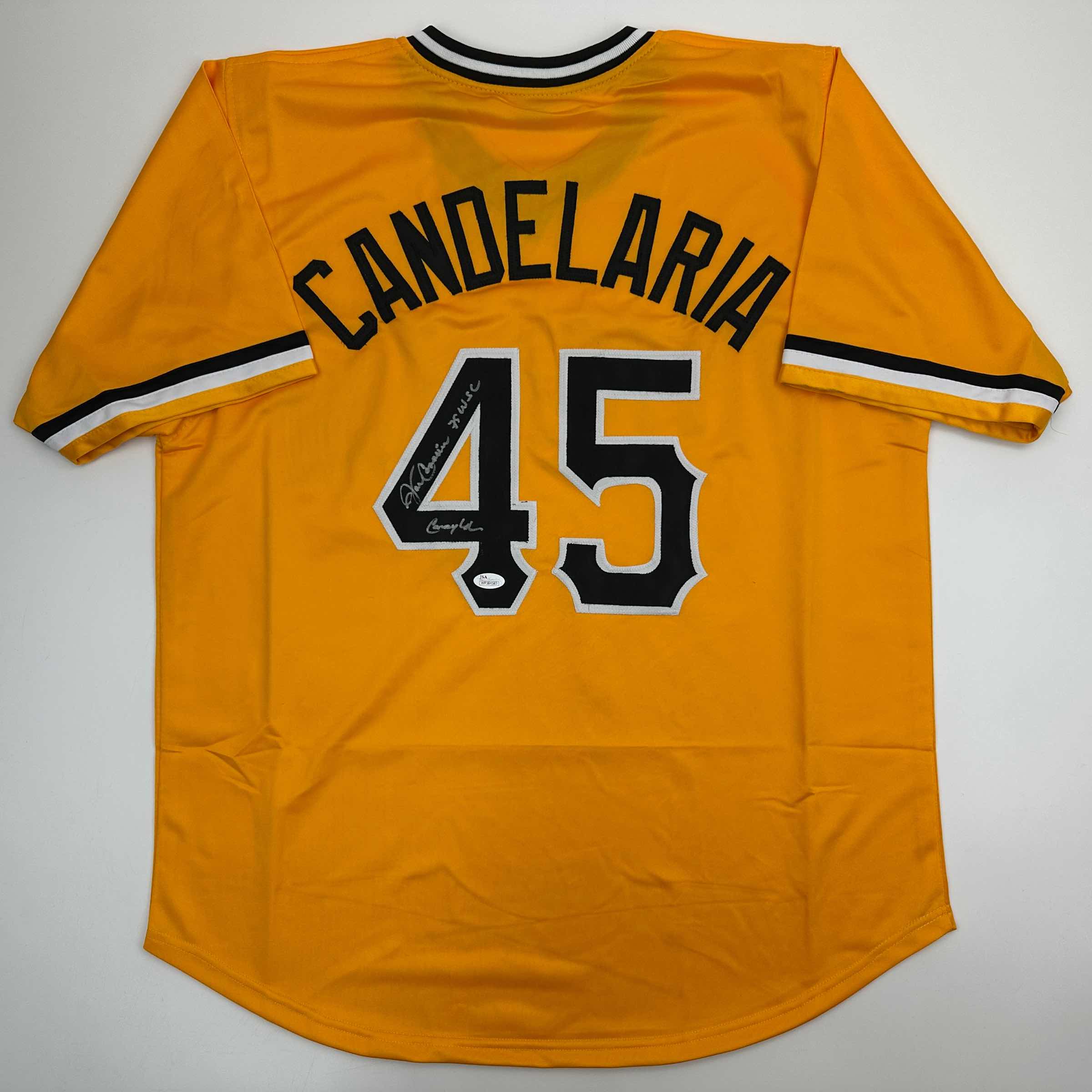 Autographed/Signed John Candelaria Pittsburgh Yellow Baseball Jersey JSA COA