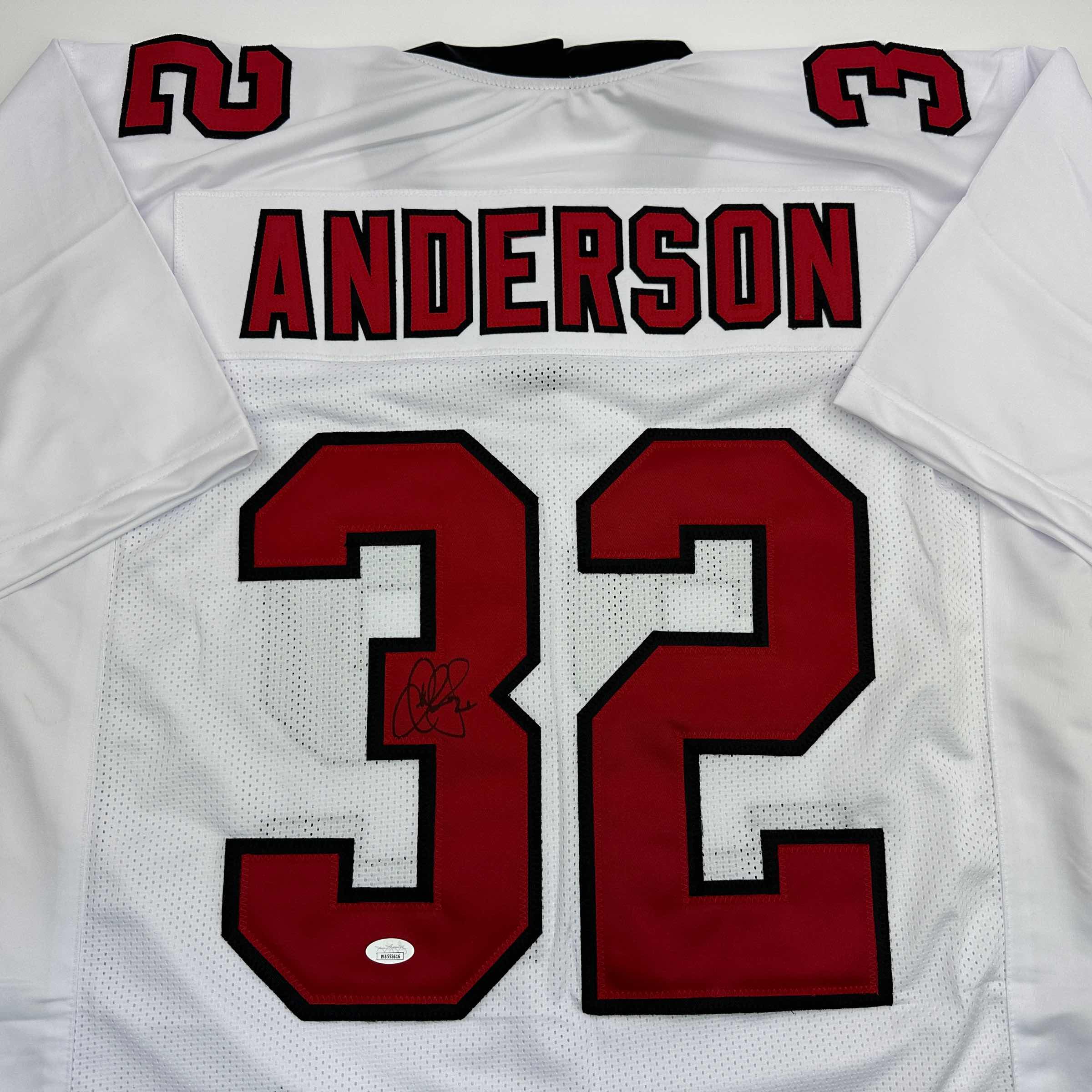 Autographed/Signed Jamal Anderson Atlanta White Football Jersey JSA COA