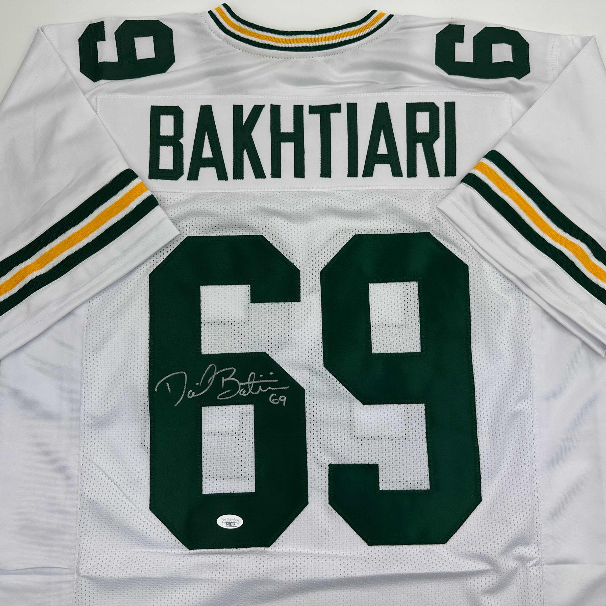 Autographed/Signed David Bakhtiari Green Bay White Football Jersey JSA COA