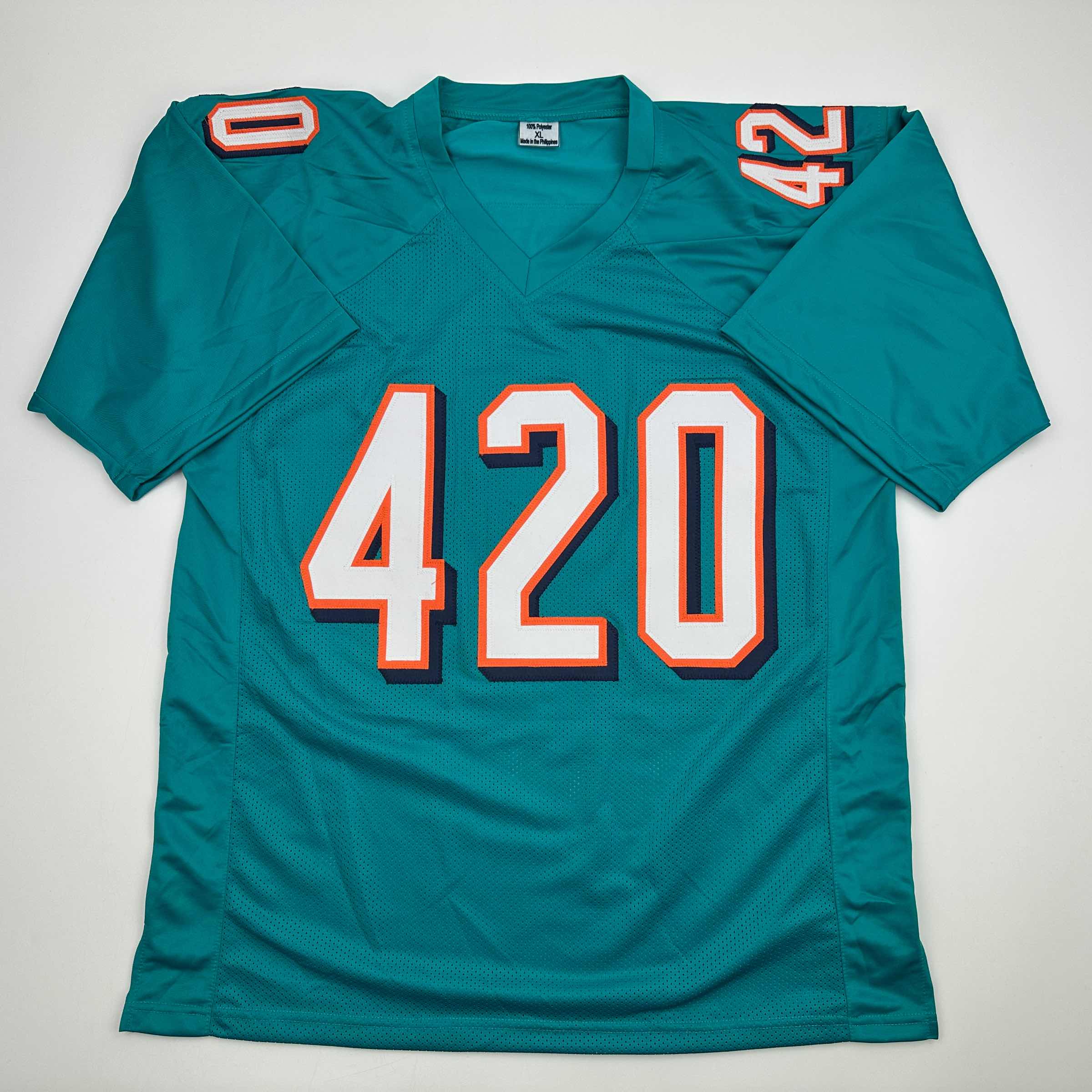 Autographed/Signed Ricky Williams Smoke Weed Everyday Puff Puff Run #420 Inscribed Miami Teal Football Jersey Beckett BAS COA