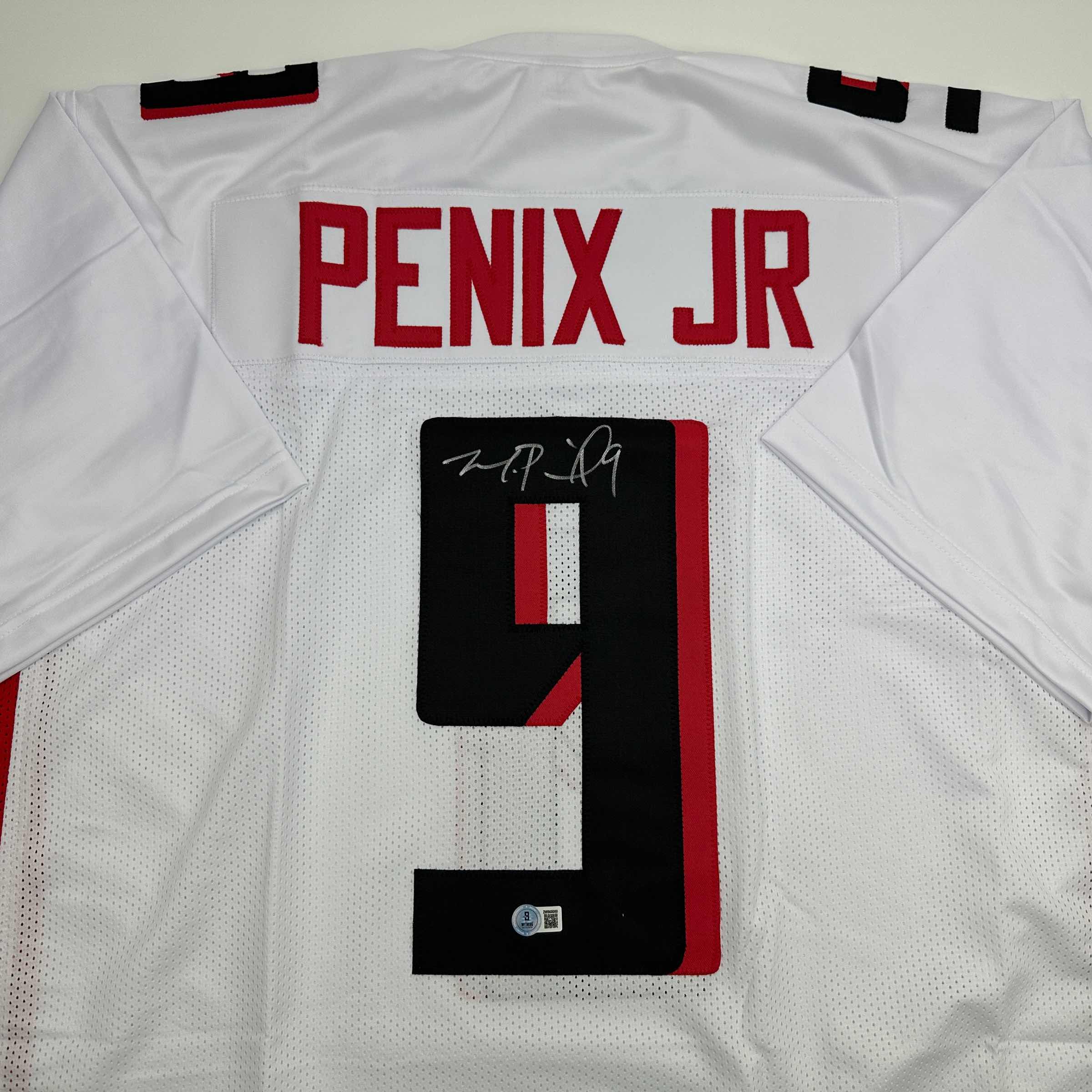 Autographed/Signed Michael Penix Jr. Atlanta White Football Jersey Beckett BAS COA