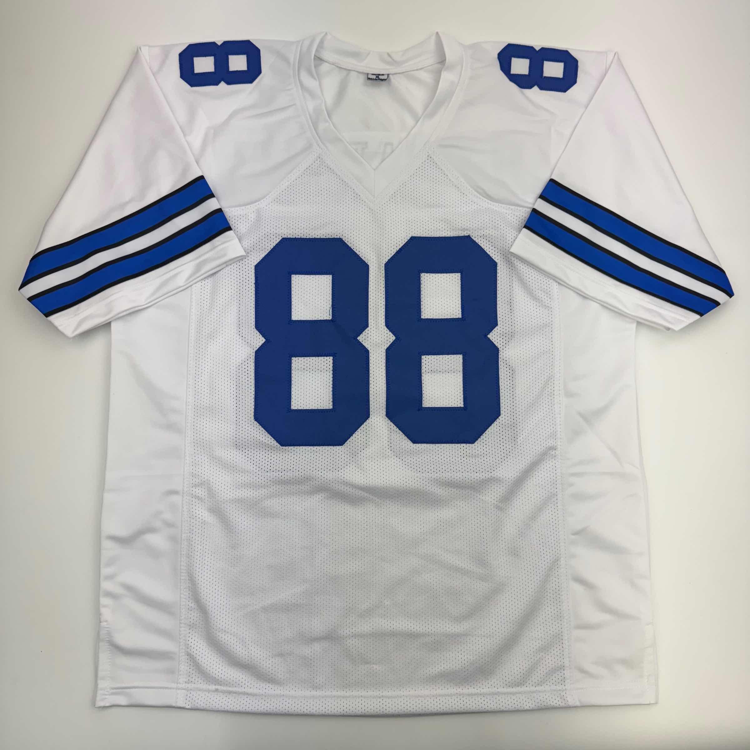 Autographed/Signed Drew Pearson HOF 21 Dallas White Football Jersey Beckett BAS COA